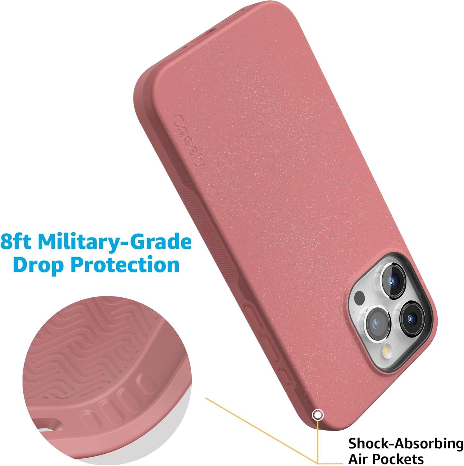 imageCasely iPhone 15 Pro Case  Starfish Wishes  Coral Pink Shimmer Glitter  Bold Protective Design  Compatible with MagSafe