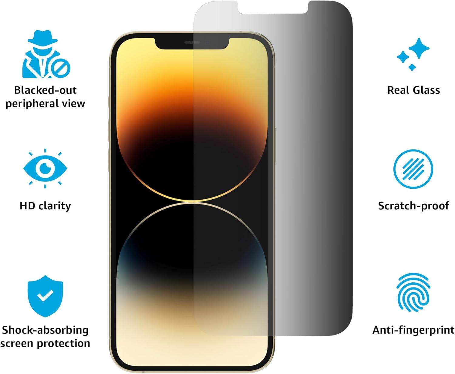 imageCasely iPhone 15 Pro Privacy Glass  AntiSpy Tempered Glass Screen ProtectoriPhone 12 Pro Max