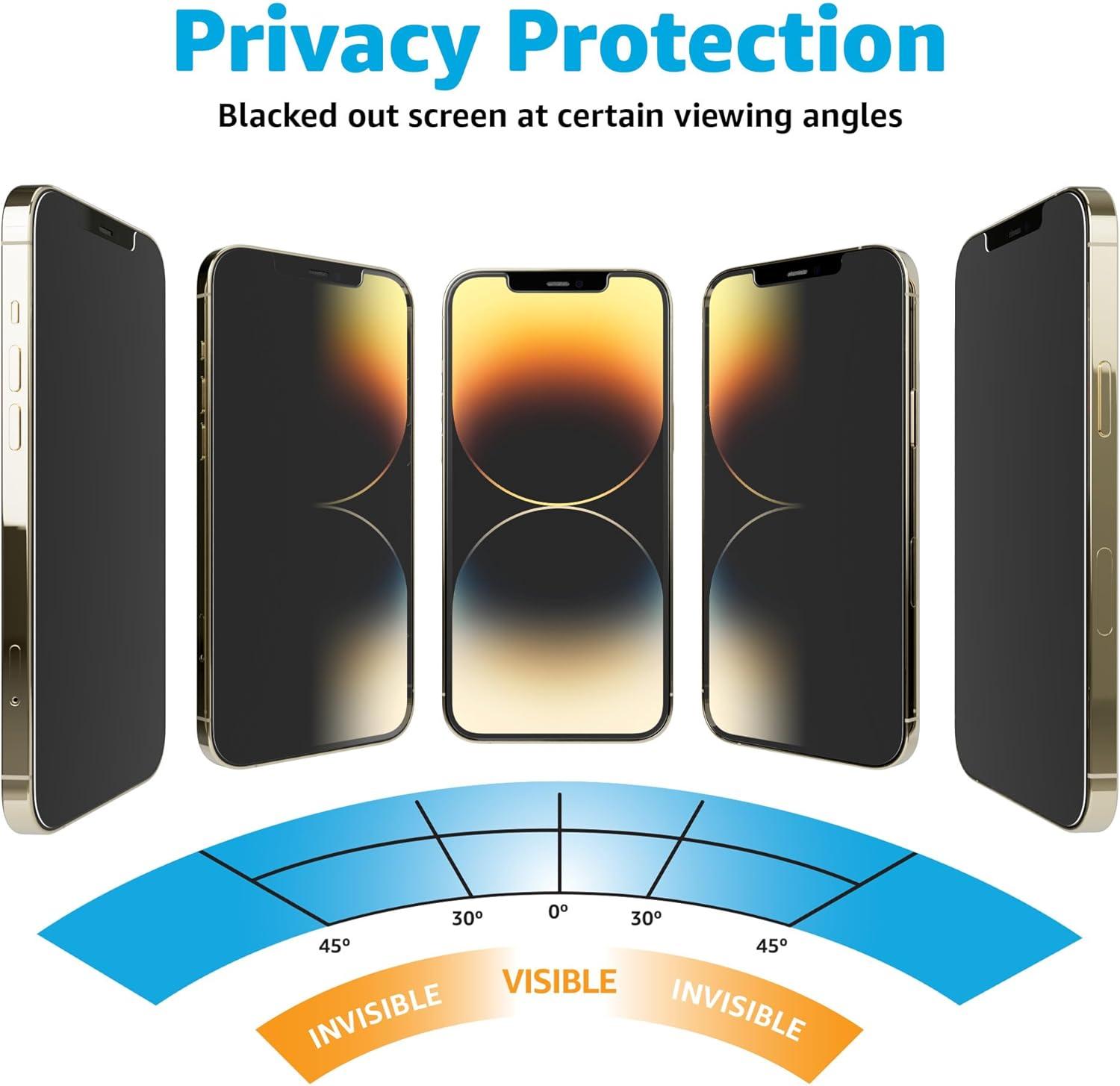 imageCasely iPhone 15 Pro Privacy Glass  AntiSpy Tempered Glass Screen ProtectoriPhone 12 Pro Max