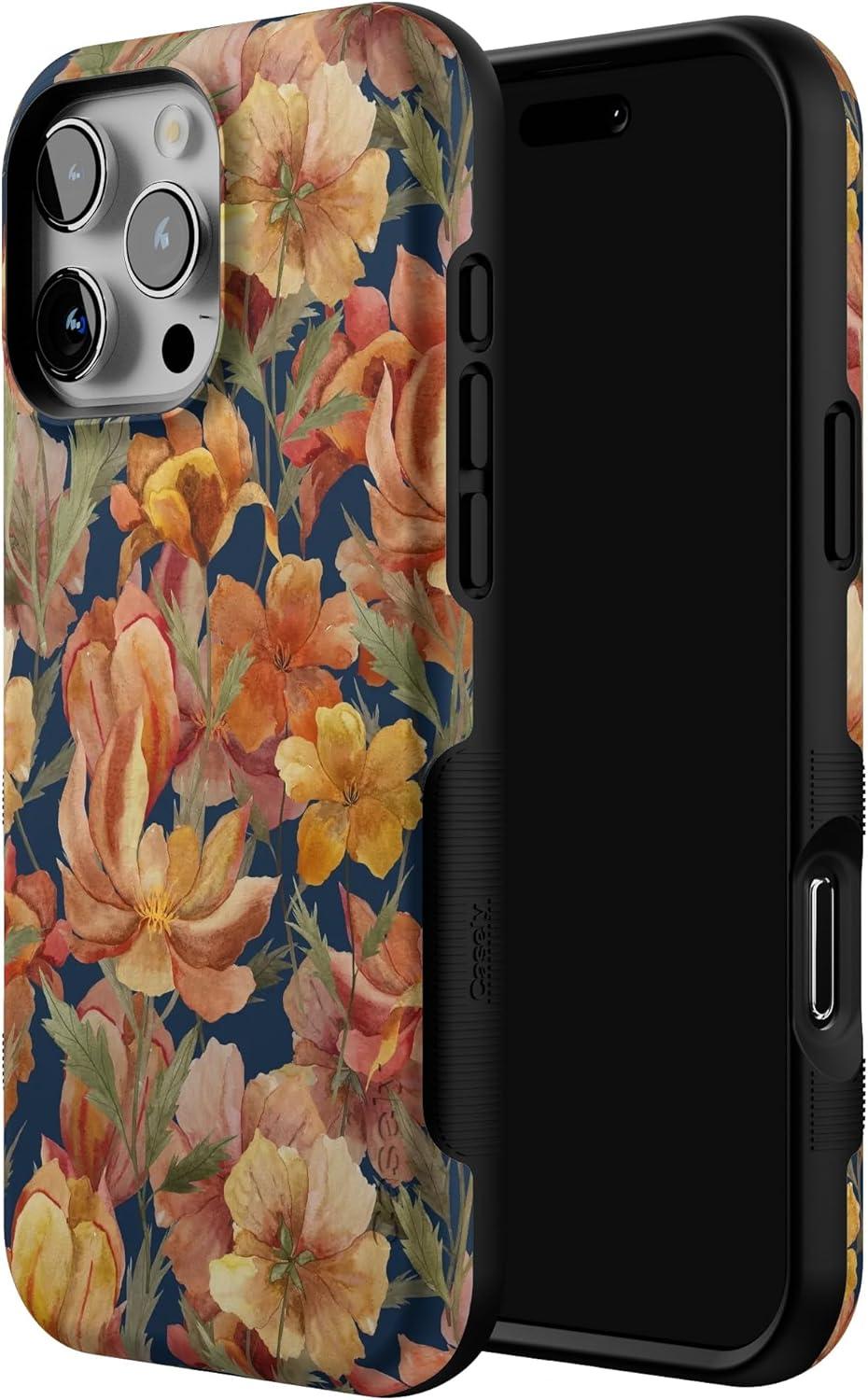 imageCasely iPhone 16 Pro Case Fallen Gold Antique Floral Compatible with MagSafe Bold Protective Design