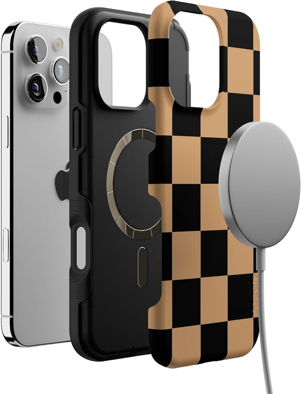 imageCasely iPhone 16 Pro Case  Fit Check  Black amp Brown Checkerboard  Compatible with MagSafe  Bold Protective Design