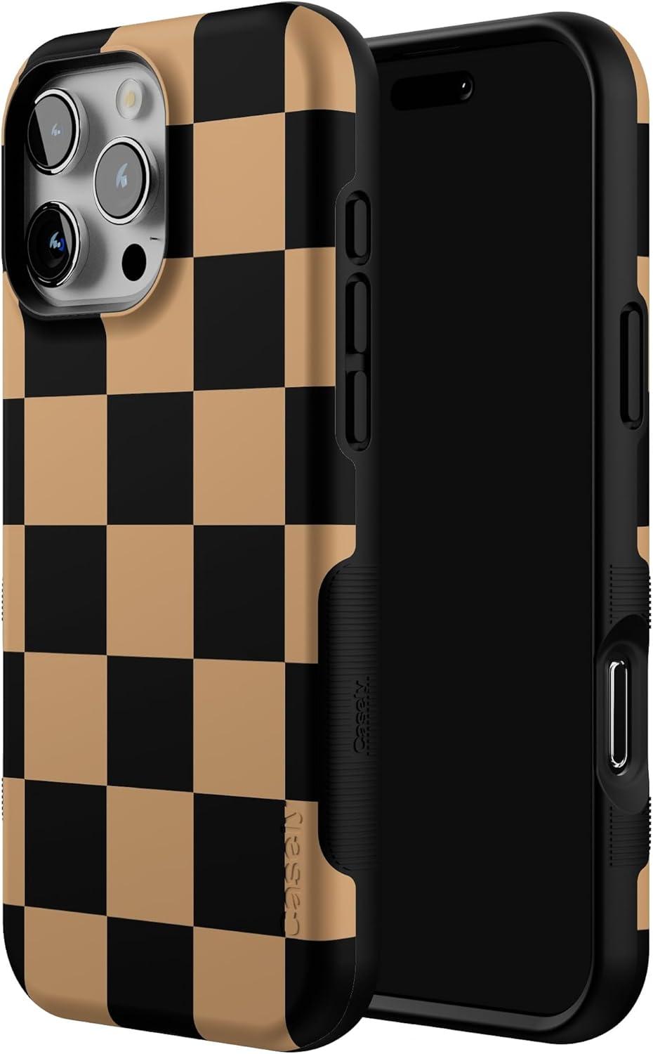 imageCasely iPhone 16 Pro Case  Fit Check  Black amp Brown Checkerboard  Compatible with MagSafe  Bold Protective Design