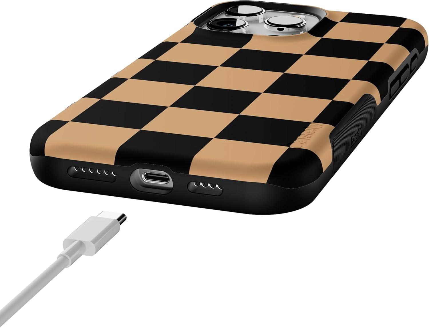 imageCasely iPhone 16 Pro Case  Fit Check  Black amp Brown Checkerboard  Compatible with MagSafe  Bold Protective Design