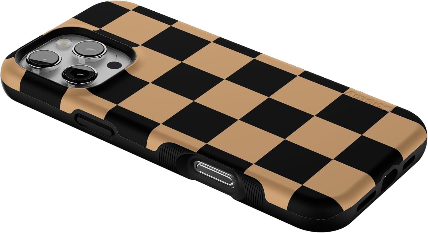 imageCasely iPhone 16 Pro Case  Fit Check  Black amp Brown Checkerboard  Compatible with MagSafe  Bold Protective Design