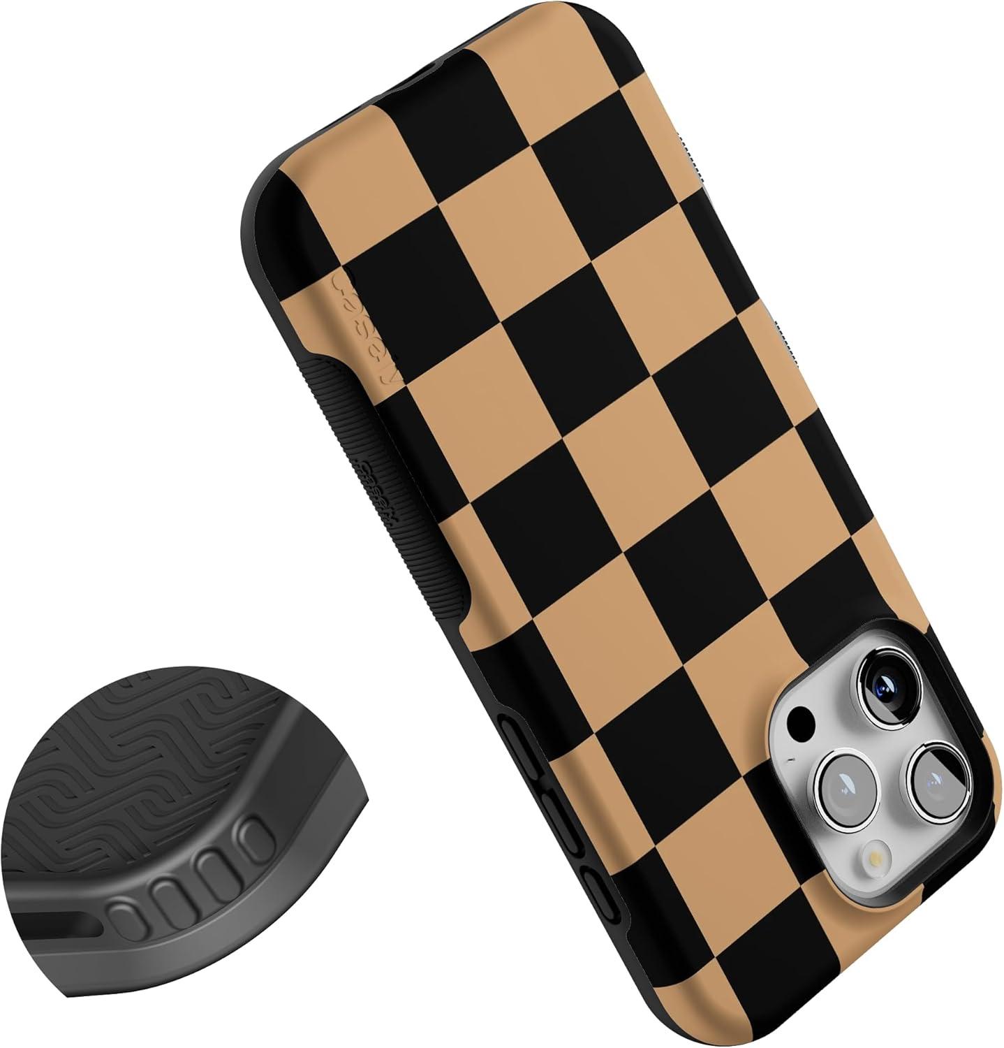 imageCasely iPhone 16 Pro Case  Fit Check  Black amp Brown Checkerboard  Compatible with MagSafe  Bold Protective Design