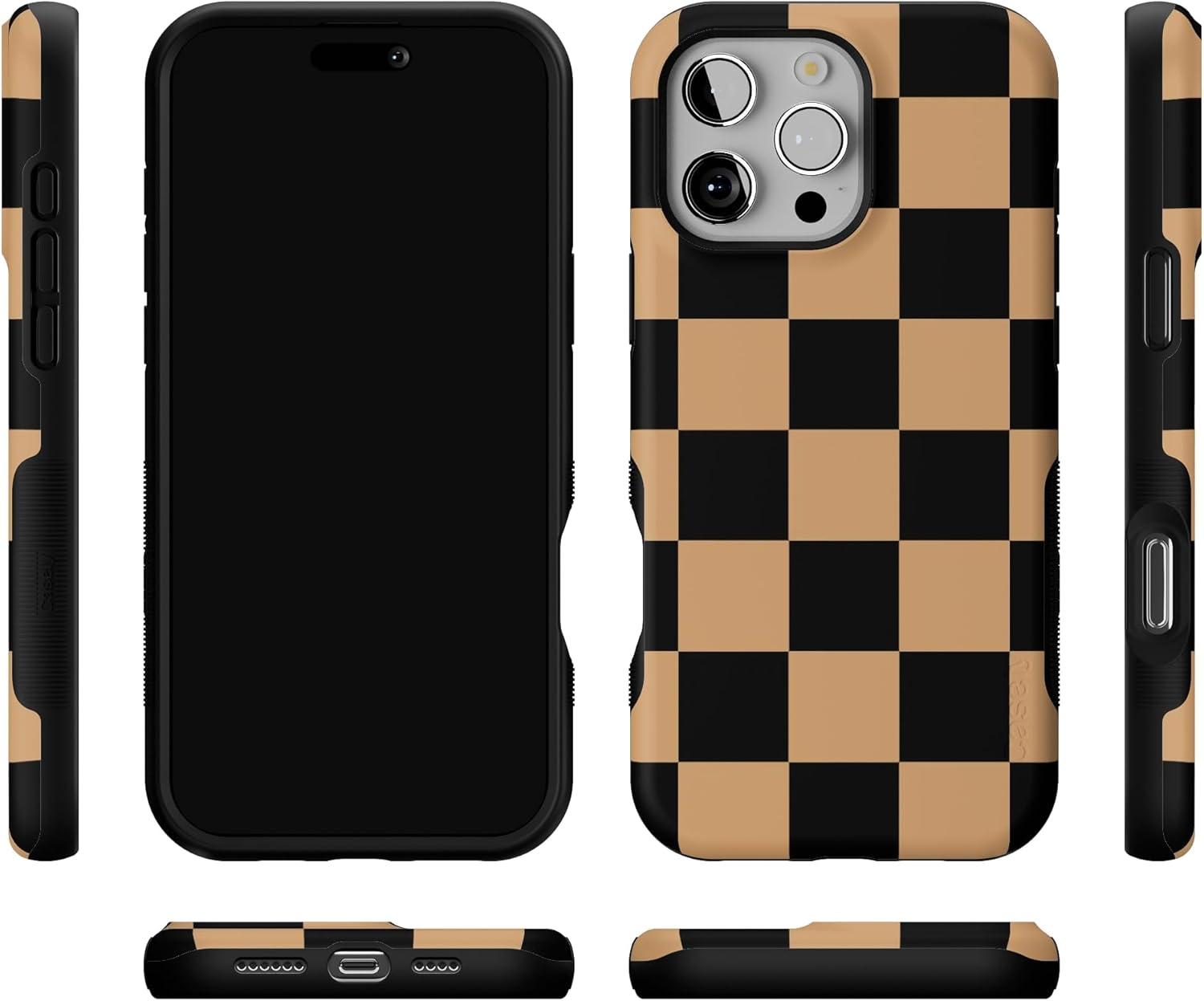 imageCasely iPhone 16 Pro Case  Fit Check  Black amp Brown Checkerboard  Compatible with MagSafe  Bold Protective Design