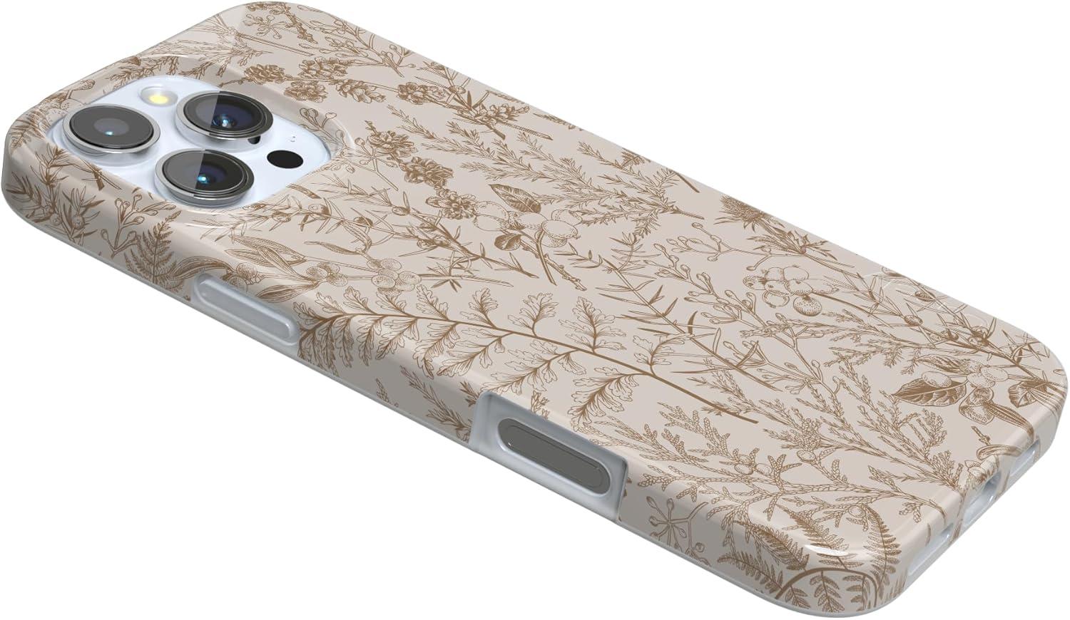 imageCasely iPhone 16 Pro Case  Glitter Mystic Moss  Green Enchanted Shimmer  Compatible with MagSafe  Classic UltraSlim Case DesignBeige Garden  Neutral Floral