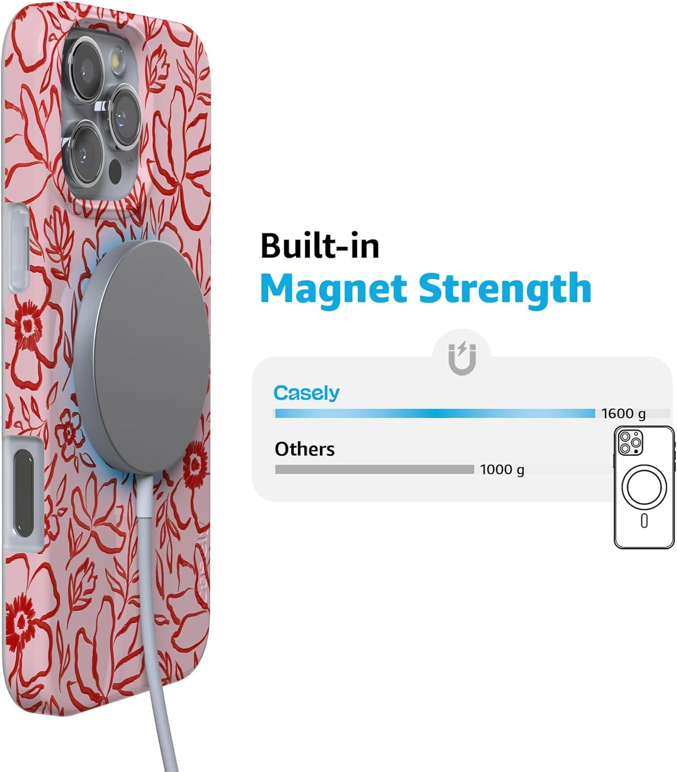 imageCasely iPhone 16 Pro Case  Glitter Mystic Moss  Green Enchanted Shimmer  Compatible with MagSafe  Classic UltraSlim Case DesignBlush Garden  Floral Doodle