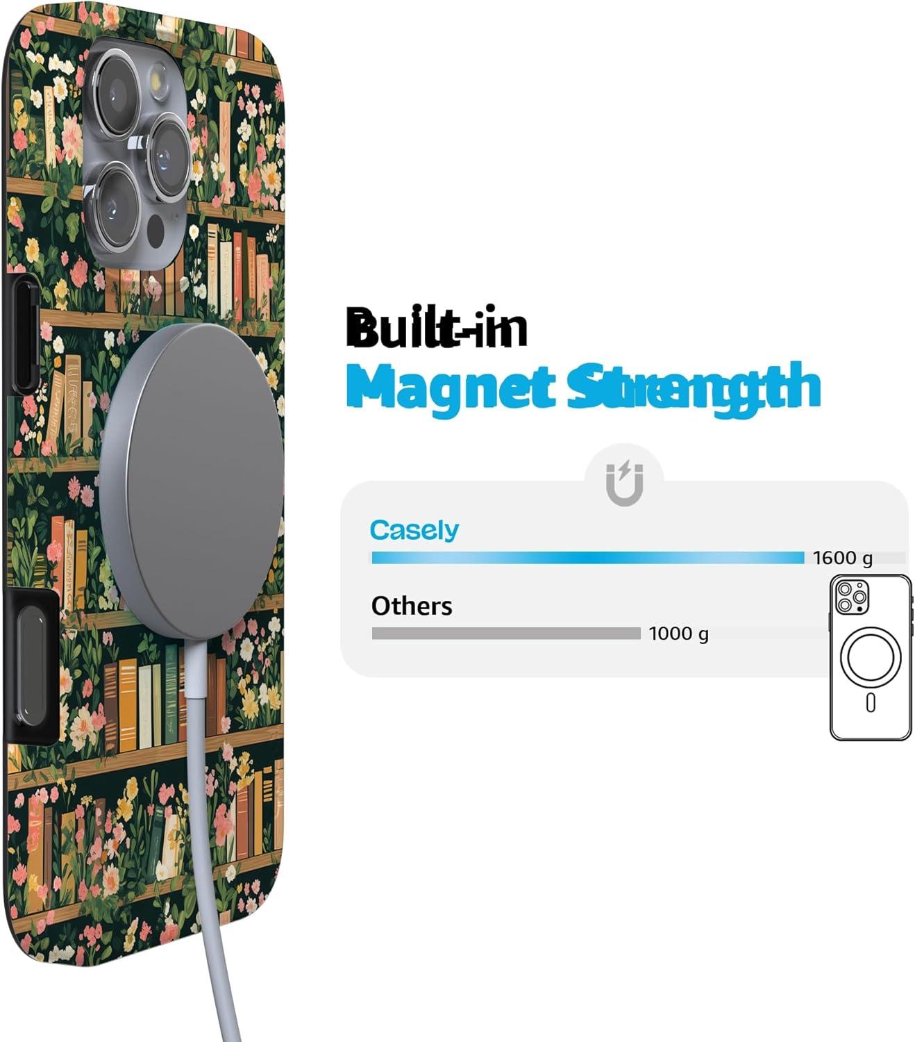 imageCasely iPhone 16 Pro Case  Glitter Mystic Moss  Green Enchanted Shimmer  Compatible with MagSafe  Classic UltraSlim Case DesignBook Nook  Floral Library