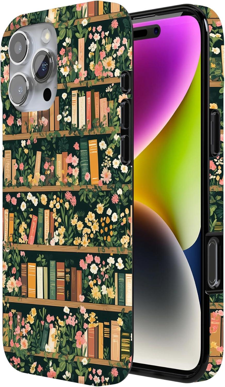 imageCasely iPhone 16 Pro Case  Glitter Mystic Moss  Green Enchanted Shimmer  Compatible with MagSafe  Classic UltraSlim Case DesignBook Nook  Floral Library