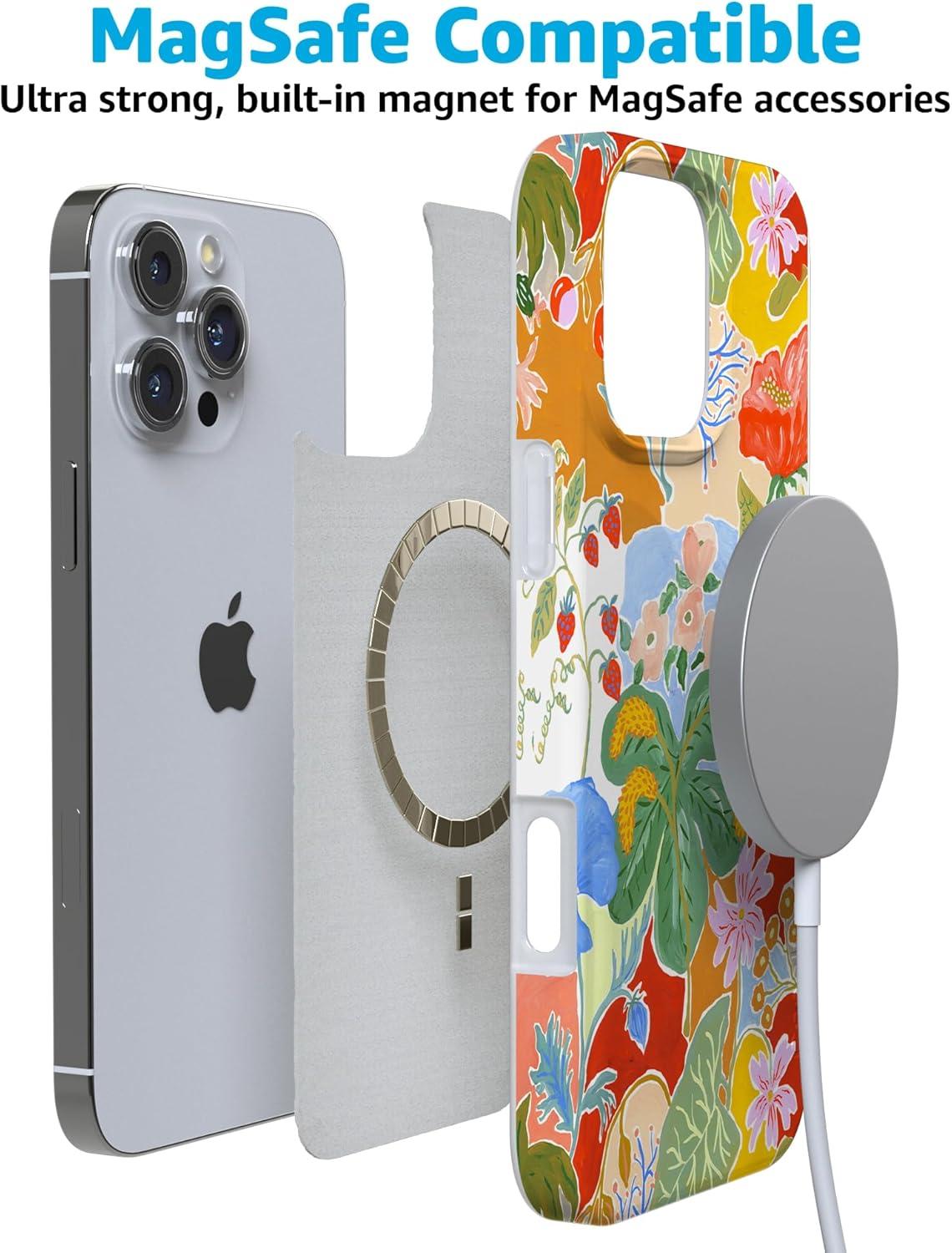 imageCasely iPhone 16 Pro Case  Glitter Mystic Moss  Green Enchanted Shimmer  Compatible with MagSafe  Classic UltraSlim Case DesignBotanical Blooms  Floral Patchwork