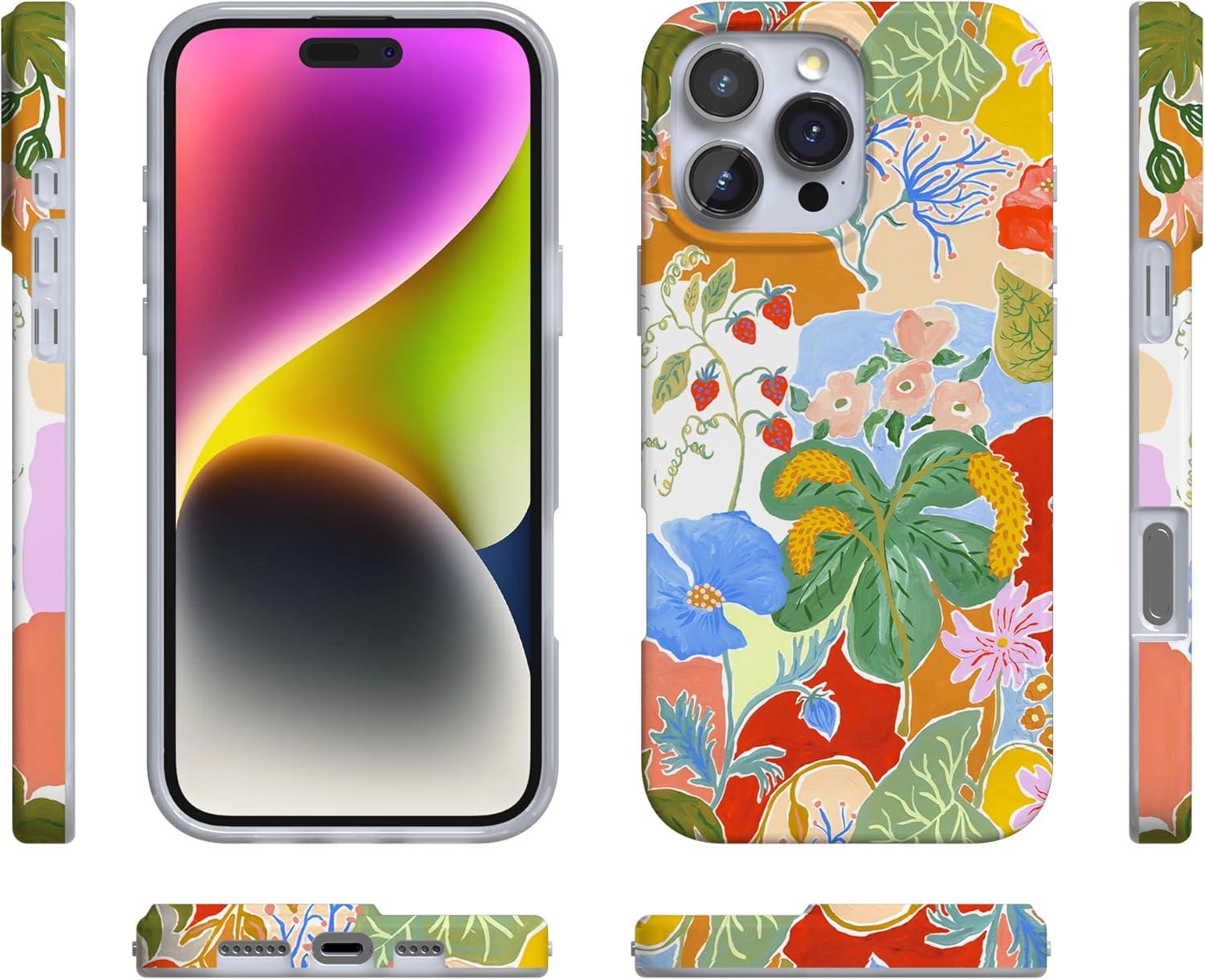 imageCasely iPhone 16 Pro Case  Glitter Mystic Moss  Green Enchanted Shimmer  Compatible with MagSafe  Classic UltraSlim Case DesignBotanical Blooms  Floral Patchwork