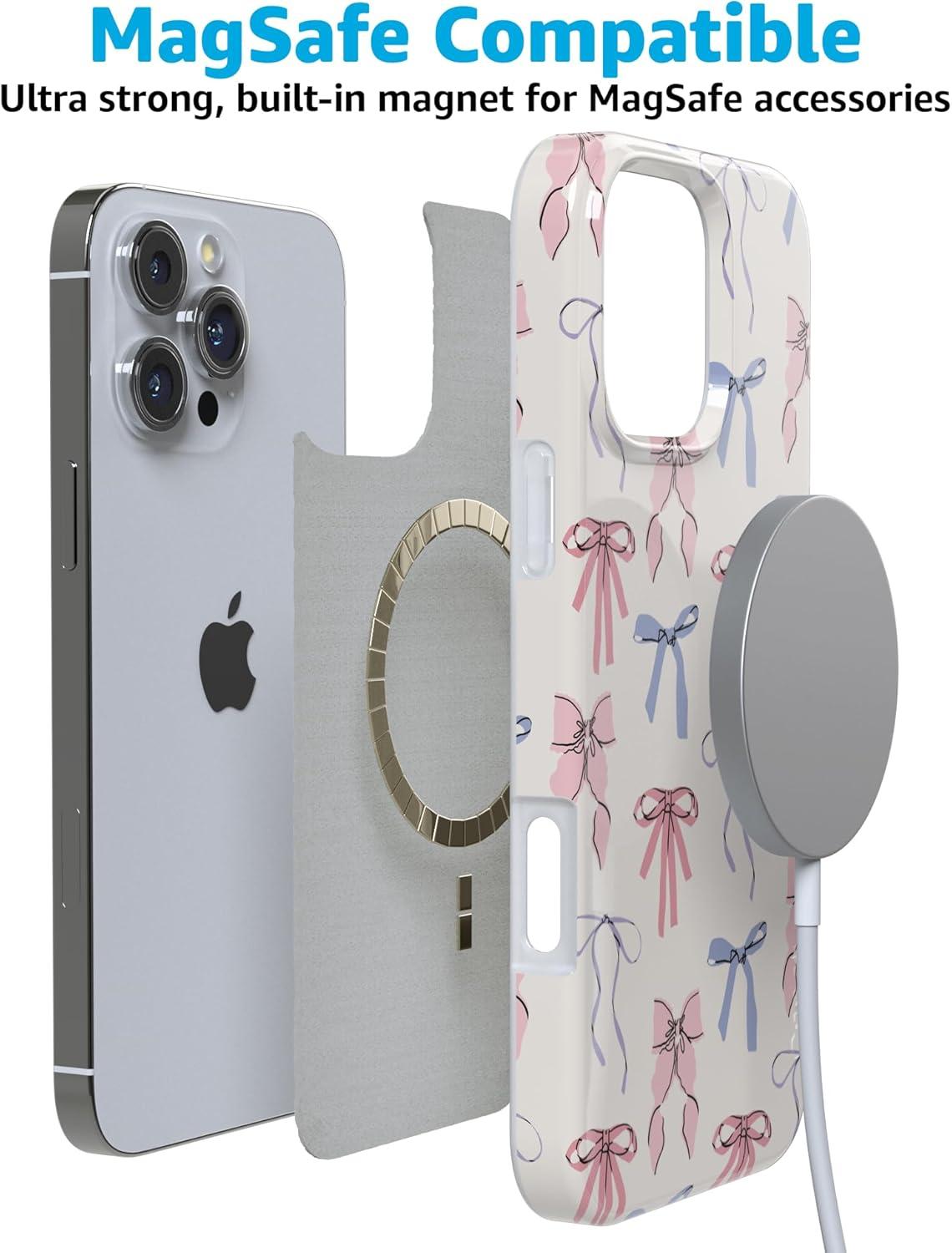 imageCasely iPhone 16 Pro Case  Glitter Mystic Moss  Green Enchanted Shimmer  Compatible with MagSafe  Classic UltraSlim Case DesignCoquette Girlie  Pastel Bows