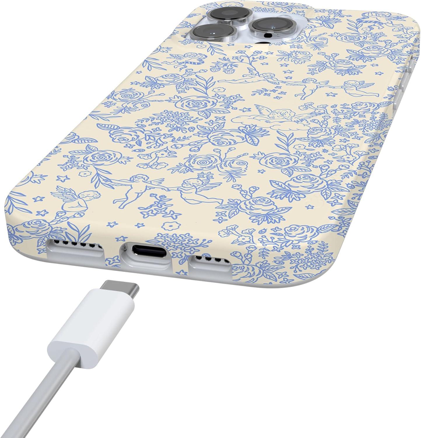 imageCasely iPhone 16 Pro Case  Glitter Mystic Moss  Green Enchanted Shimmer  Compatible with MagSafe  Classic UltraSlim Case DesignCupids Canvas  Periwinkle Floral