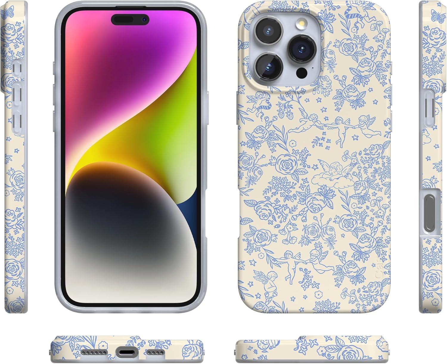 imageCasely iPhone 16 Pro Case  Glitter Mystic Moss  Green Enchanted Shimmer  Compatible with MagSafe  Classic UltraSlim Case DesignCupids Canvas  Periwinkle Floral