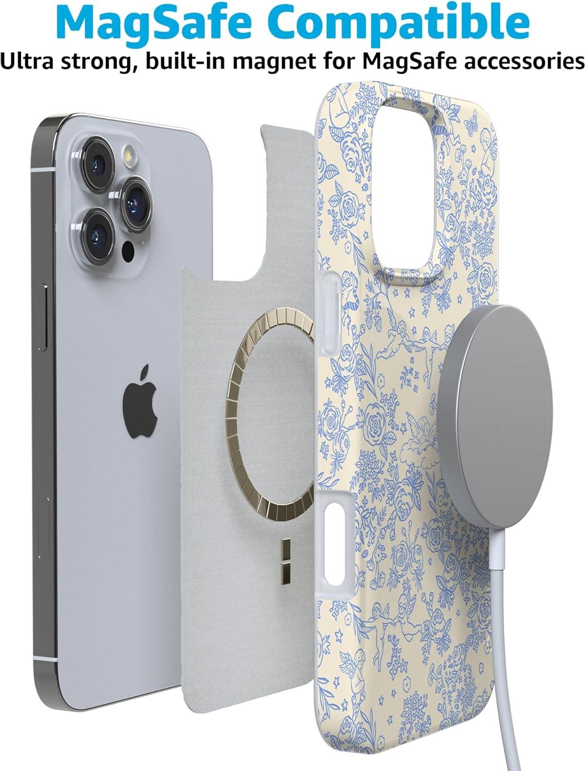 imageCasely iPhone 16 Pro Case  Glitter Mystic Moss  Green Enchanted Shimmer  Compatible with MagSafe  Classic UltraSlim Case DesignCupids Canvas  Periwinkle Floral