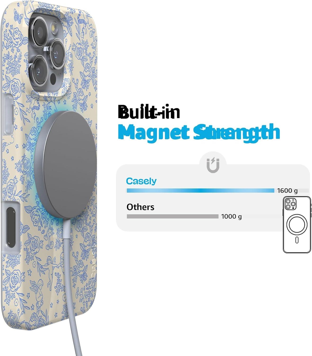 imageCasely iPhone 16 Pro Case  Glitter Mystic Moss  Green Enchanted Shimmer  Compatible with MagSafe  Classic UltraSlim Case DesignCupids Canvas  Periwinkle Floral