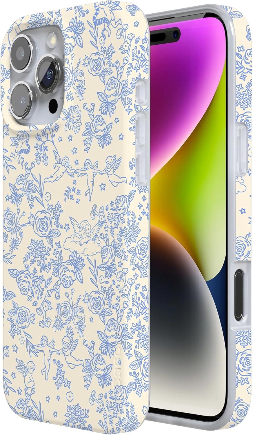 imageCasely iPhone 16 Pro Case  Glitter Mystic Moss  Green Enchanted Shimmer  Compatible with MagSafe  Classic UltraSlim Case DesignCupids Canvas  Periwinkle Floral