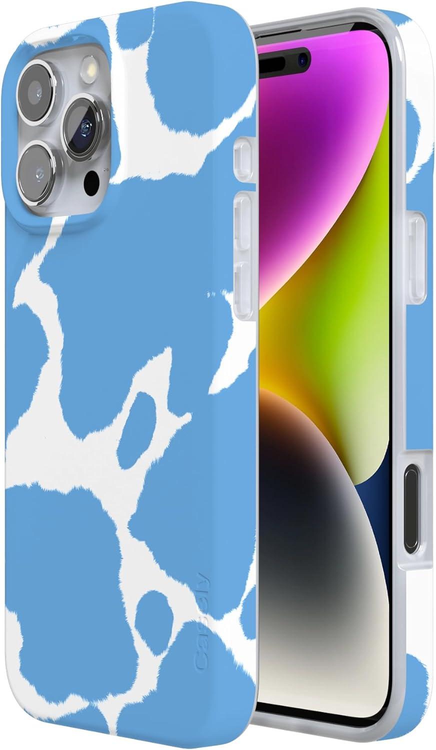 imageCasely iPhone 16 Pro Case  Glitter Mystic Moss  Green Enchanted Shimmer  Compatible with MagSafe  Classic UltraSlim Case DesignCurrent MOOd  Light Blue Cow Print