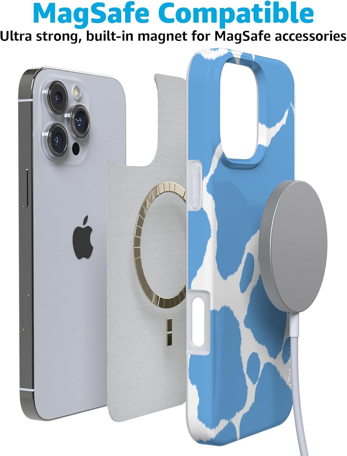 imageCasely iPhone 16 Pro Case  Glitter Mystic Moss  Green Enchanted Shimmer  Compatible with MagSafe  Classic UltraSlim Case DesignCurrent MOOd  Light Blue Cow Print