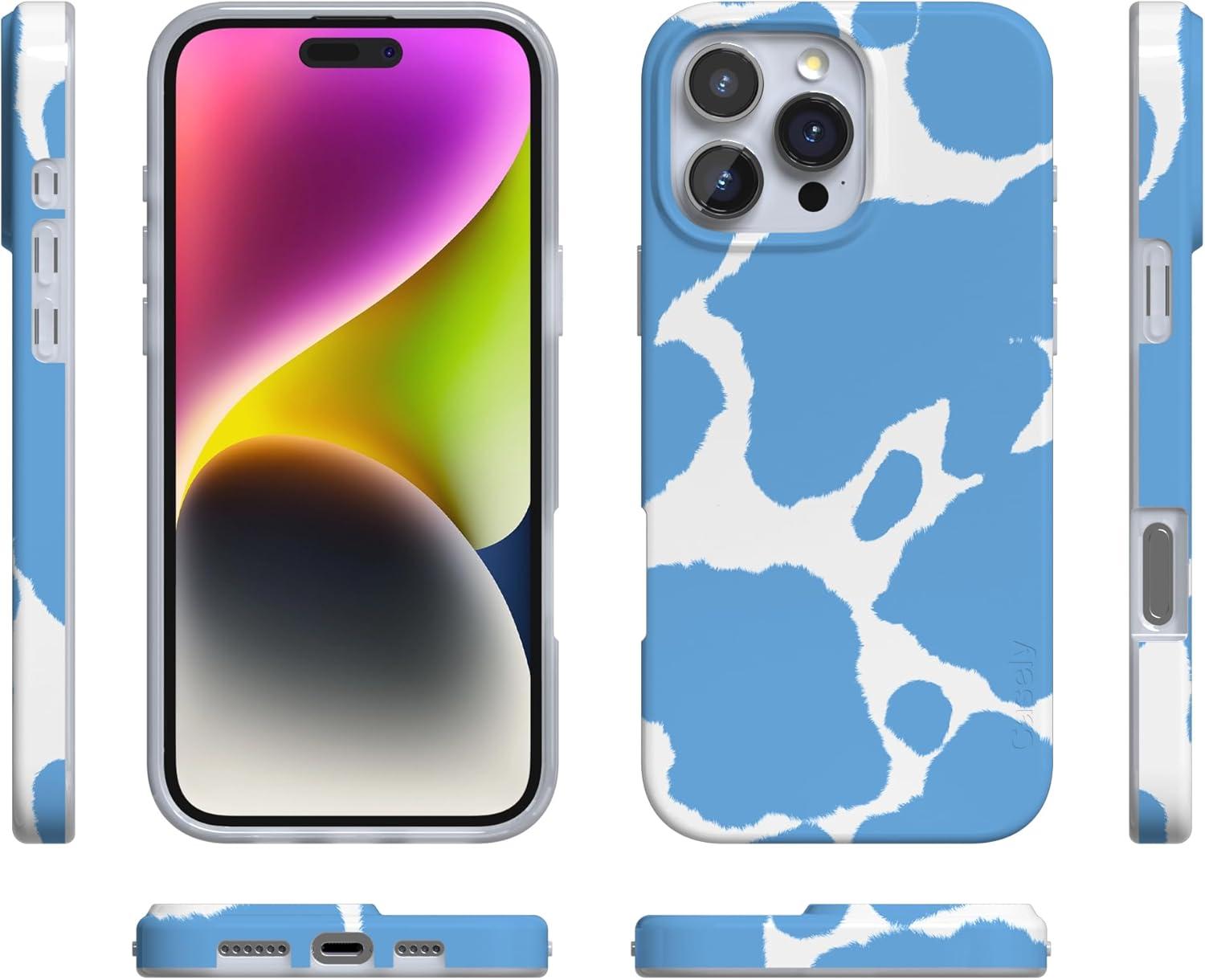 imageCasely iPhone 16 Pro Case  Glitter Mystic Moss  Green Enchanted Shimmer  Compatible with MagSafe  Classic UltraSlim Case DesignCurrent MOOd  Light Blue Cow Print