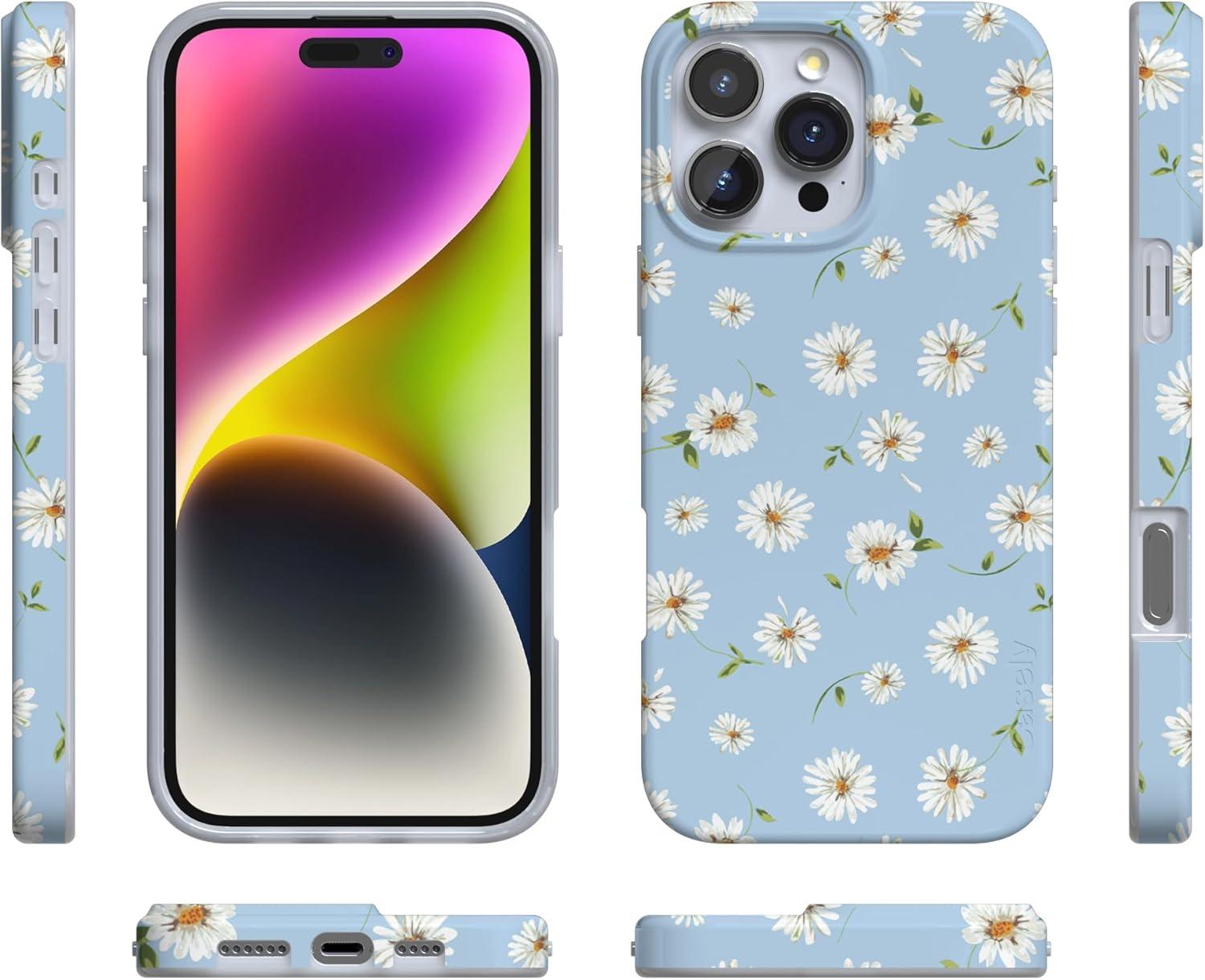 imageCasely iPhone 16 Pro Case  Glitter Mystic Moss  Green Enchanted Shimmer  Compatible with MagSafe  Classic UltraSlim Case DesignDaisy Daydream  Baby Blue Floral