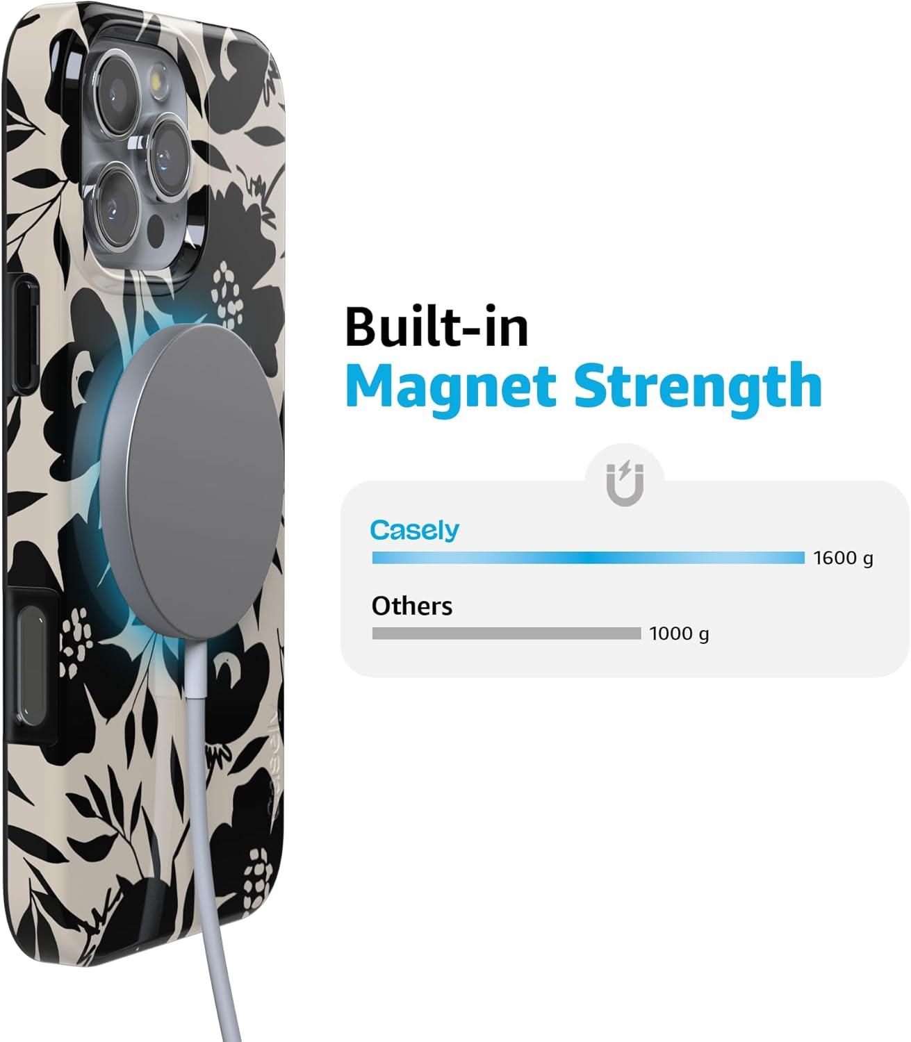 imageCasely iPhone 16 Pro Case  Glitter Mystic Moss  Green Enchanted Shimmer  Compatible with MagSafe  Classic UltraSlim Case DesignDark Fantasy  Contrast Floral