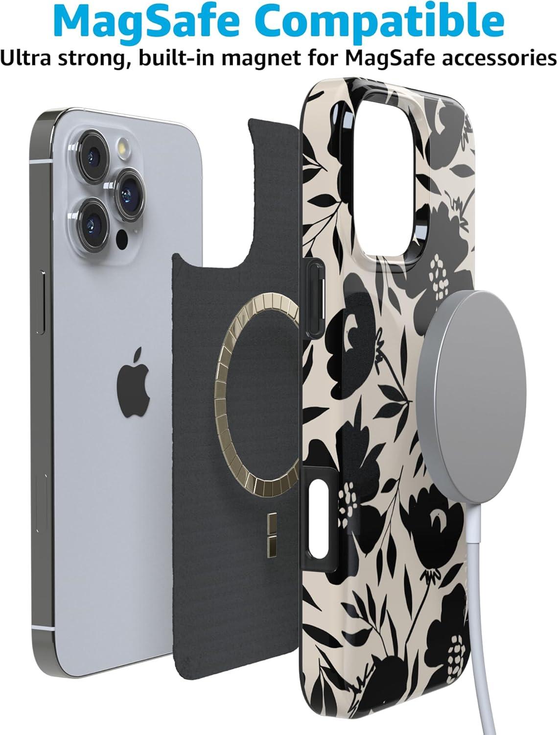 imageCasely iPhone 16 Pro Case  Glitter Mystic Moss  Green Enchanted Shimmer  Compatible with MagSafe  Classic UltraSlim Case DesignDark Fantasy  Contrast Floral