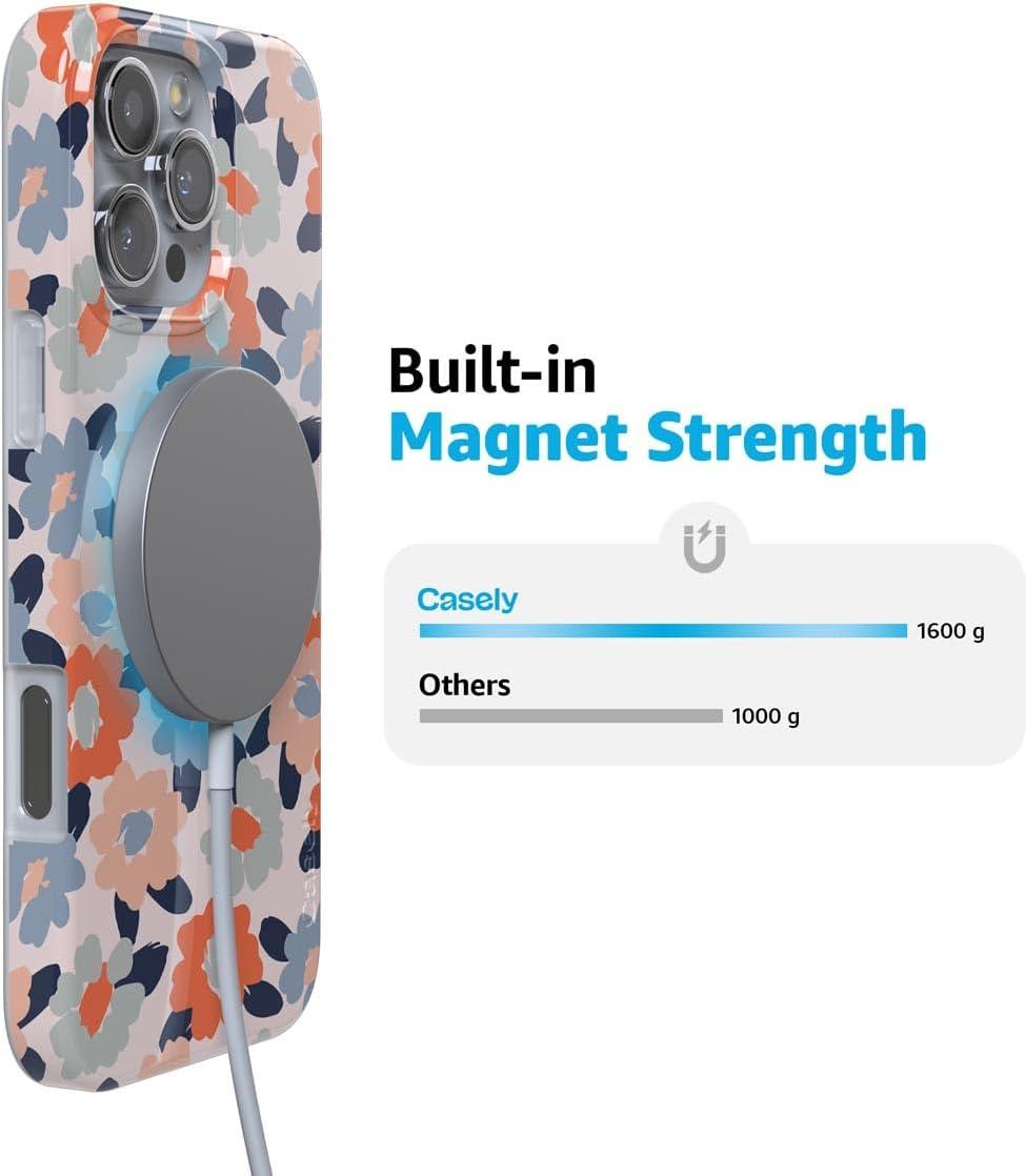 imageCasely iPhone 16 Pro Case  Glitter Mystic Moss  Green Enchanted Shimmer  Compatible with MagSafe  Classic UltraSlim Case DesignField of Flowers  Pastel Floral