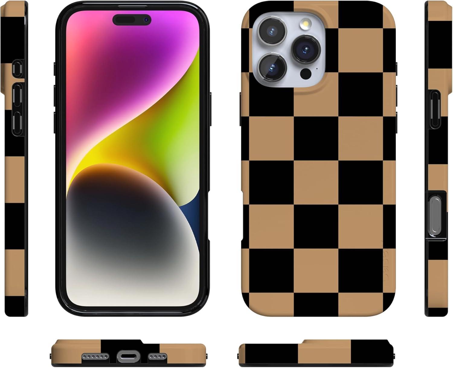 imageCasely iPhone 16 Pro Case  Glitter Mystic Moss  Green Enchanted Shimmer  Compatible with MagSafe  Classic UltraSlim Case DesignFit Check  Black  Brown Checkerboard