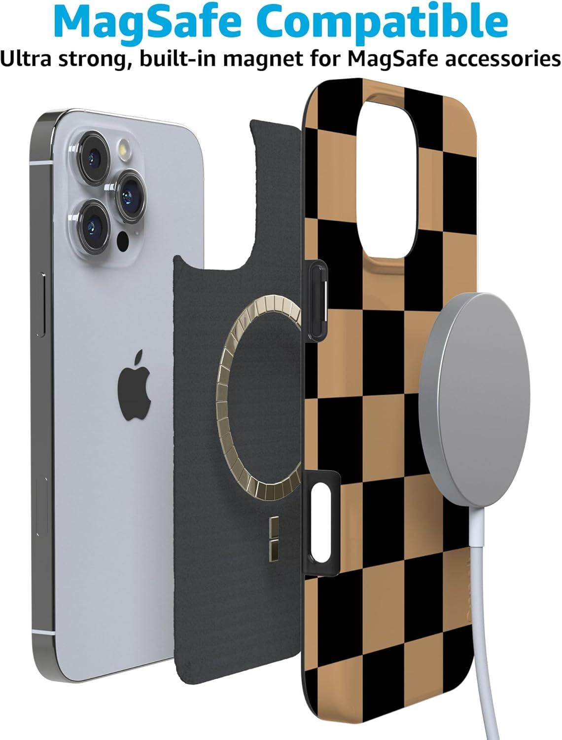 imageCasely iPhone 16 Pro Case  Glitter Mystic Moss  Green Enchanted Shimmer  Compatible with MagSafe  Classic UltraSlim Case DesignFit Check  Black  Brown Checkerboard