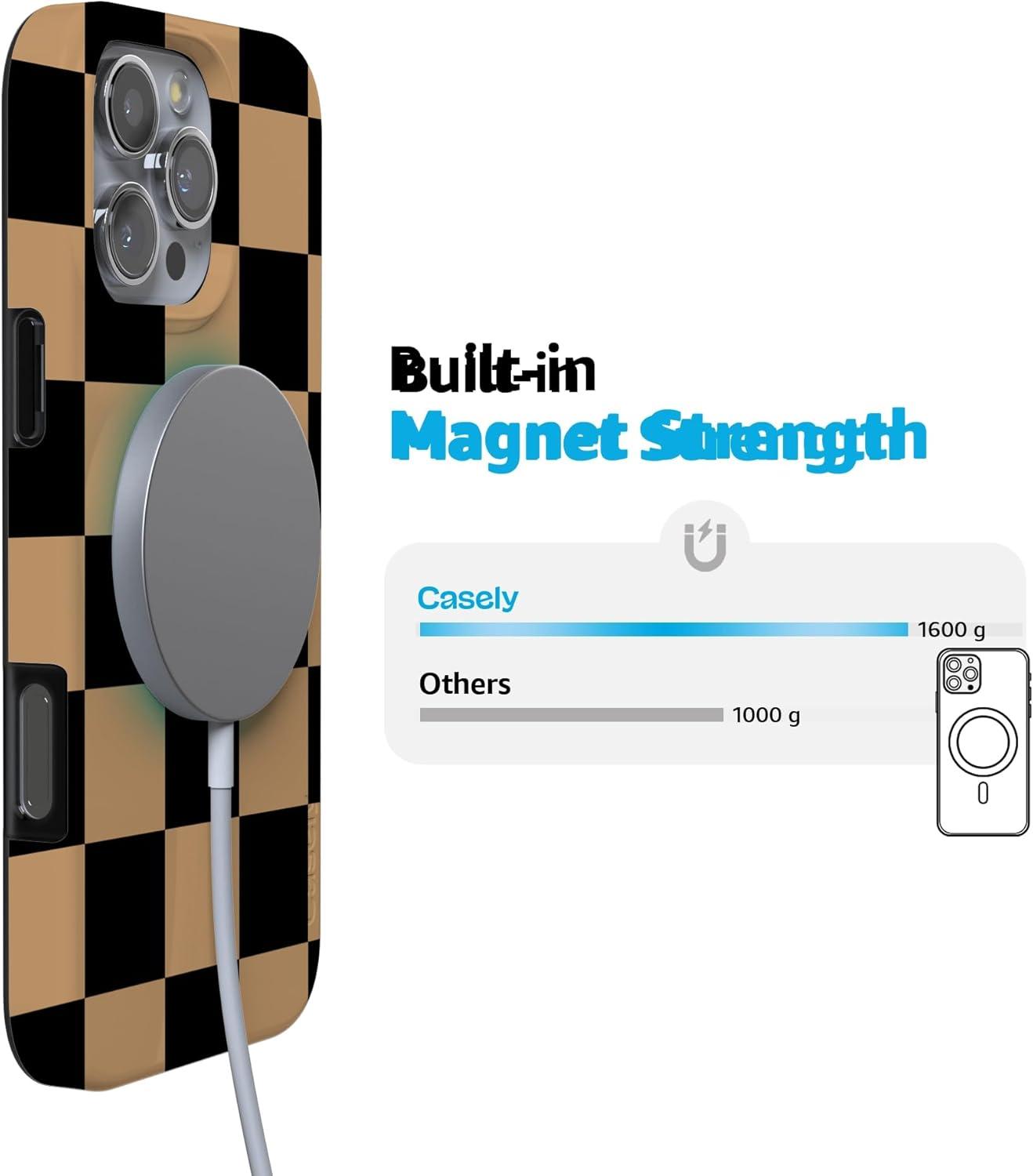 imageCasely iPhone 16 Pro Case  Glitter Mystic Moss  Green Enchanted Shimmer  Compatible with MagSafe  Classic UltraSlim Case DesignFit Check  Black  Brown Checkerboard