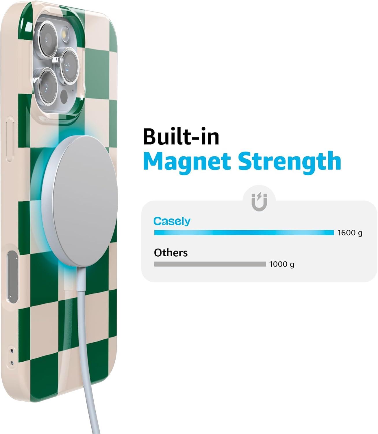 imageCasely iPhone 16 Pro Case  Glitter Mystic Moss  Green Enchanted Shimmer  Compatible with MagSafe  Classic UltraSlim Case DesignFit Check  Green Checkerboard