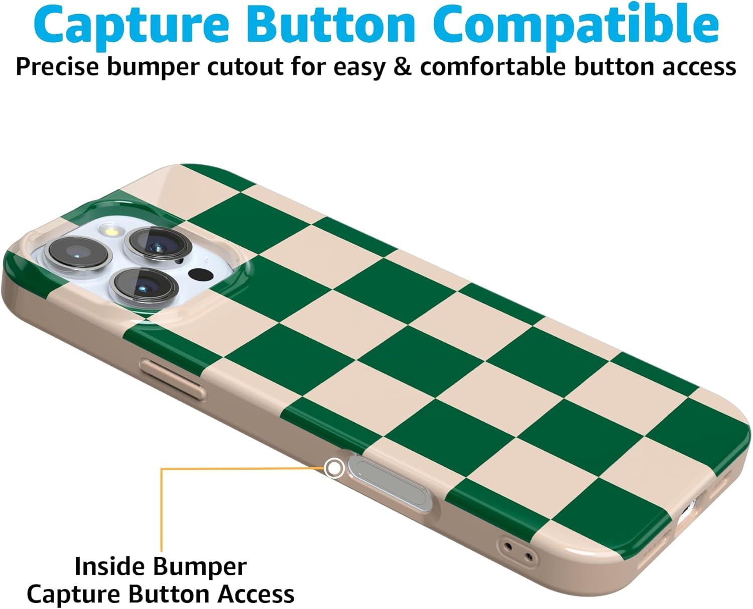 imageCasely iPhone 16 Pro Case  Glitter Mystic Moss  Green Enchanted Shimmer  Compatible with MagSafe  Classic UltraSlim Case DesignFit Check  Green Checkerboard