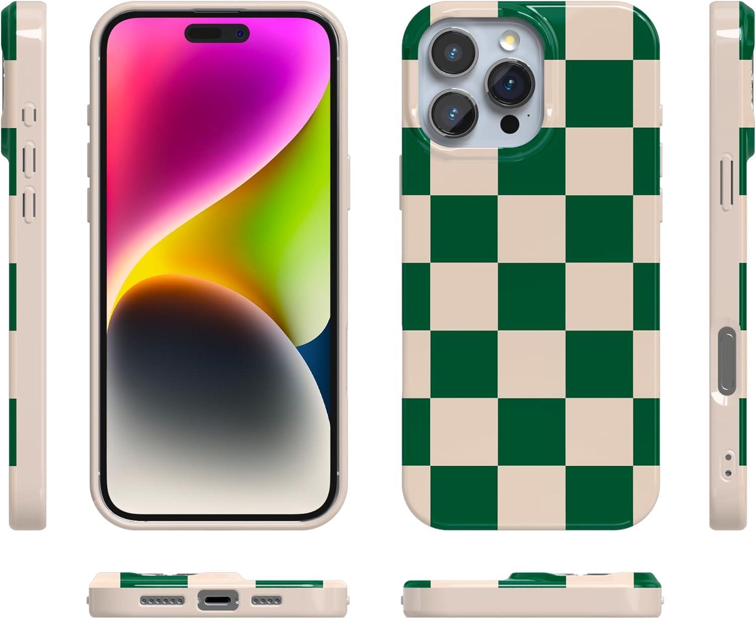 imageCasely iPhone 16 Pro Case  Glitter Mystic Moss  Green Enchanted Shimmer  Compatible with MagSafe  Classic UltraSlim Case DesignFit Check  Green Checkerboard