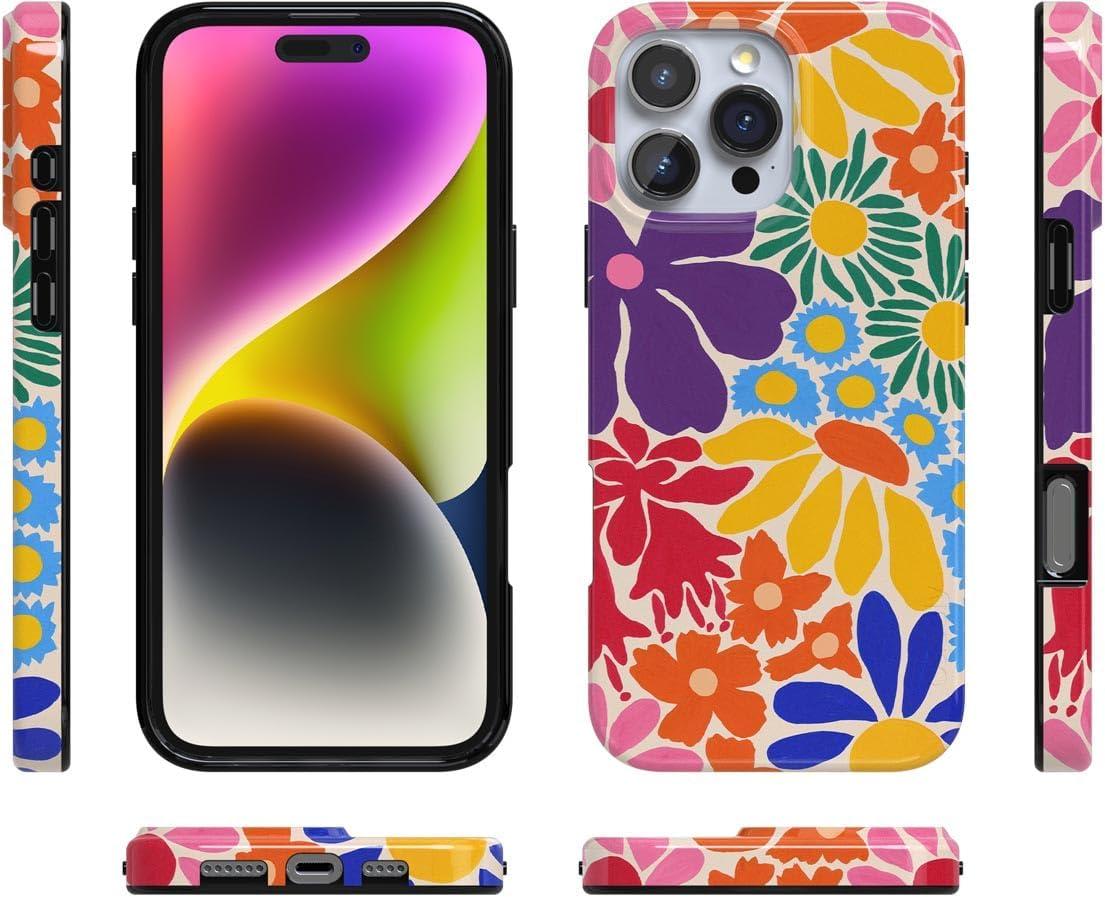 imageCasely iPhone 16 Pro Case  Glitter Mystic Moss  Green Enchanted Shimmer  Compatible with MagSafe  Classic UltraSlim Case DesignFlower Patch  MultiColor Floral