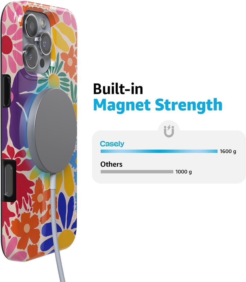 imageCasely iPhone 16 Pro Case  Glitter Mystic Moss  Green Enchanted Shimmer  Compatible with MagSafe  Classic UltraSlim Case DesignFlower Patch  MultiColor Floral