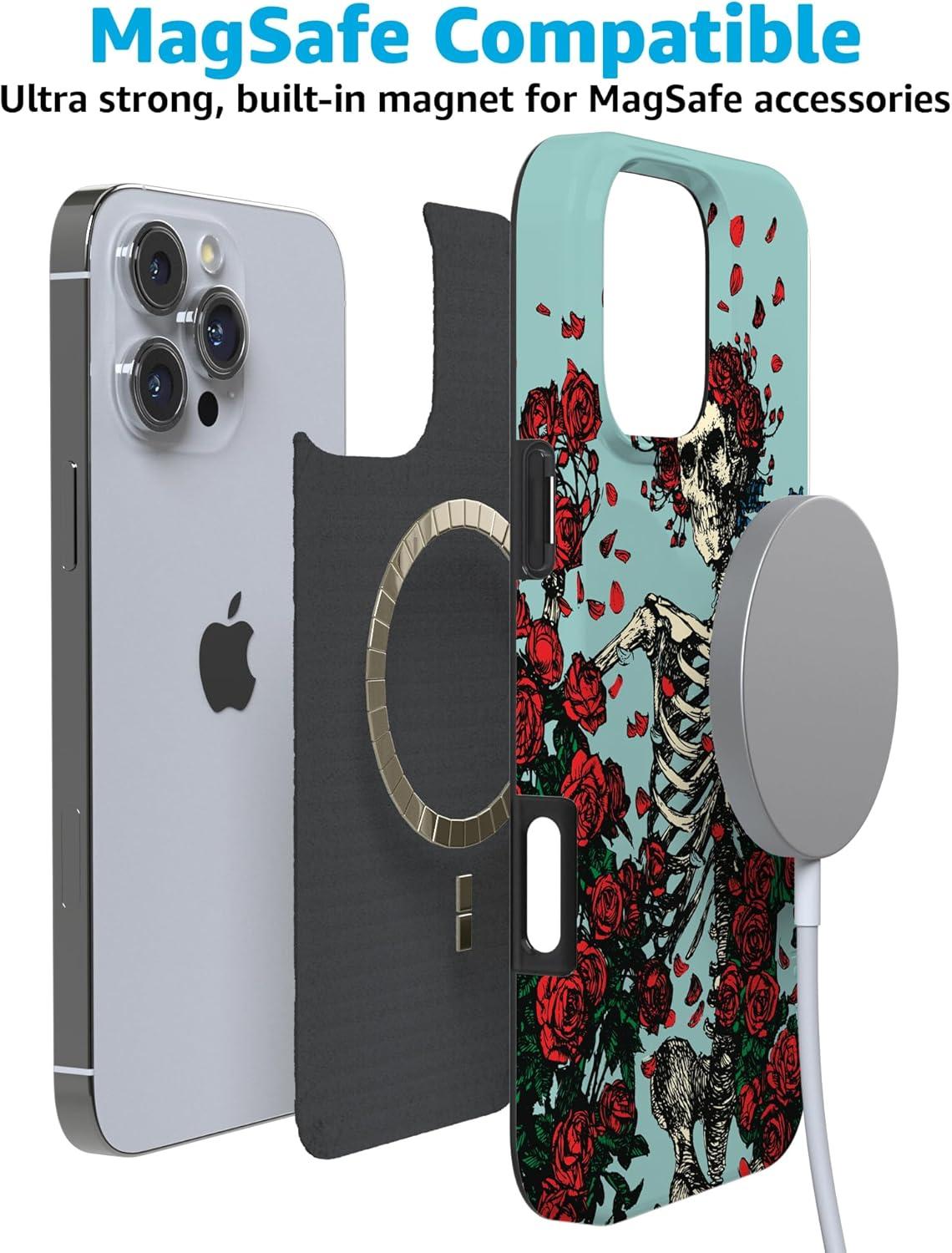 imageCasely iPhone 16 Pro Case  Glitter Mystic Moss  Green Enchanted Shimmer  Compatible with MagSafe  Classic UltraSlim Case DesignForever Grateful  Grateful Dead Skeleton Floral