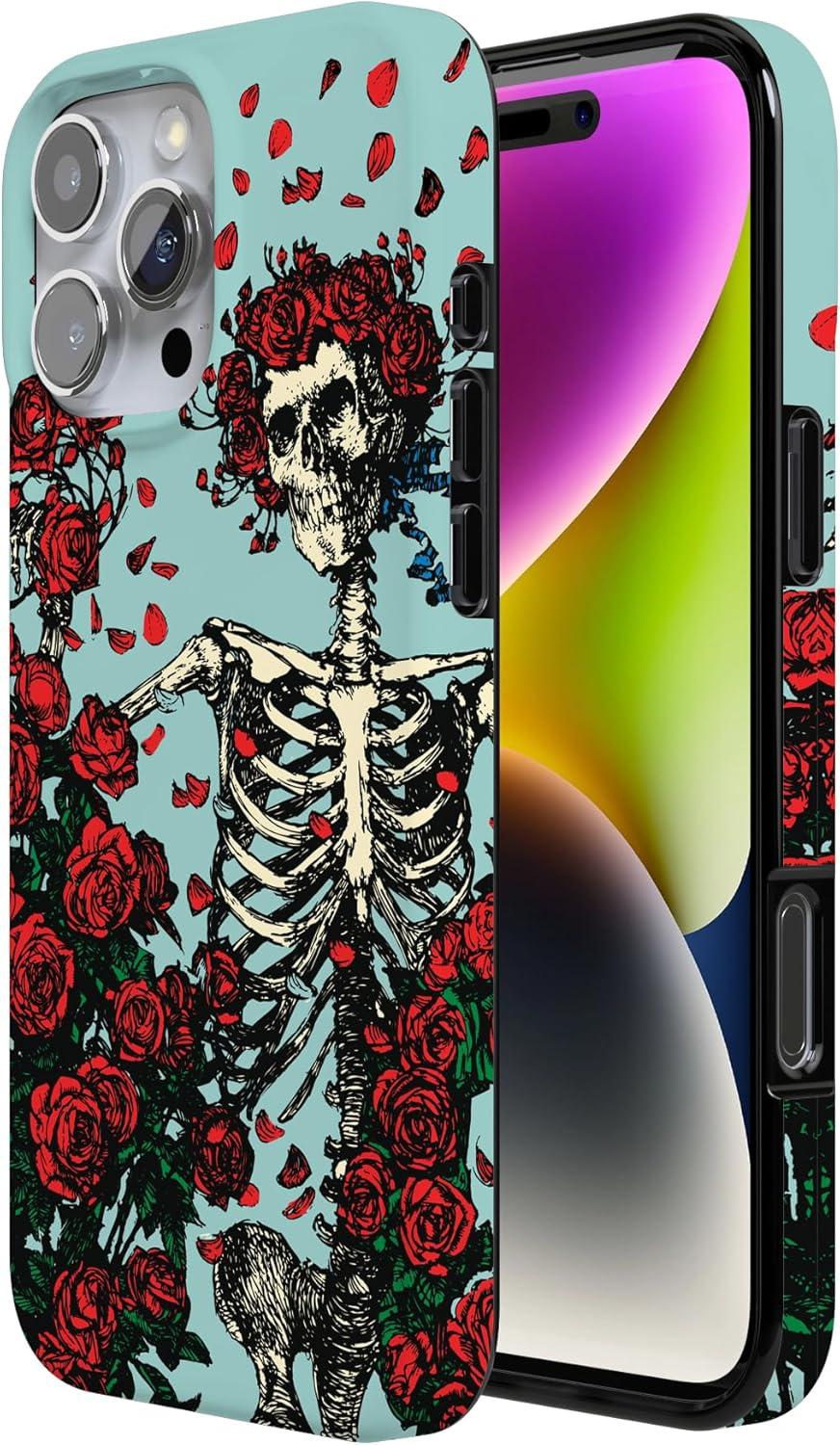 imageCasely iPhone 16 Pro Case  Glitter Mystic Moss  Green Enchanted Shimmer  Compatible with MagSafe  Classic UltraSlim Case DesignForever Grateful  Grateful Dead Skeleton Floral