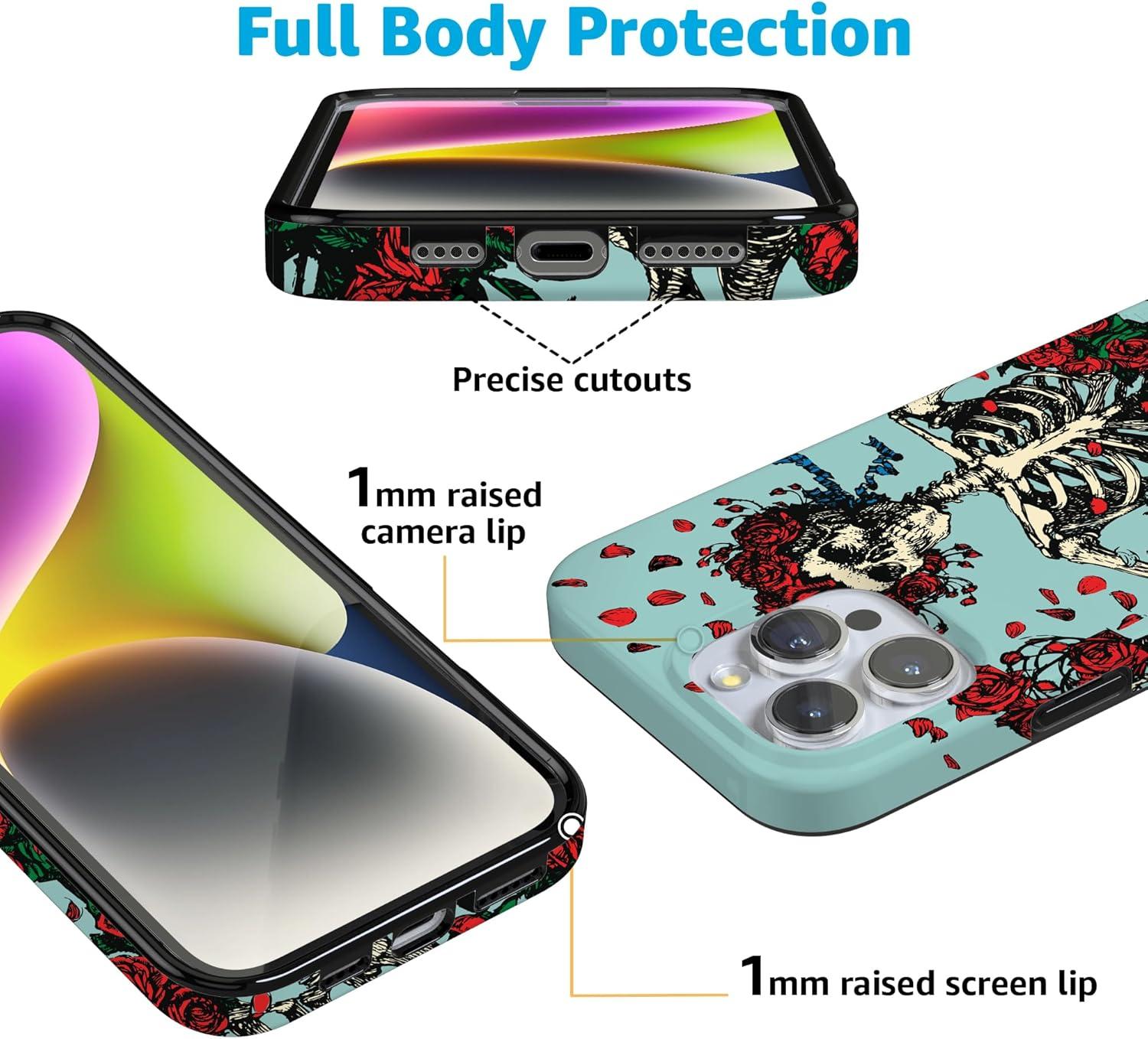 imageCasely iPhone 16 Pro Case  Glitter Mystic Moss  Green Enchanted Shimmer  Compatible with MagSafe  Classic UltraSlim Case DesignForever Grateful  Grateful Dead Skeleton Floral