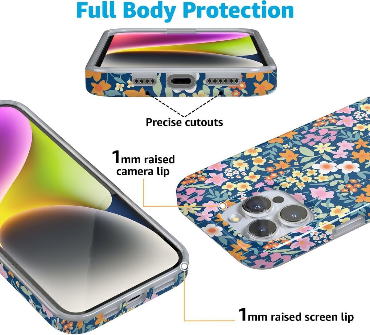 imageCasely iPhone 16 Pro Case  Glitter Mystic Moss  Green Enchanted Shimmer  Compatible with MagSafe  Classic UltraSlim Case DesignFull Bloom  Navy Floral