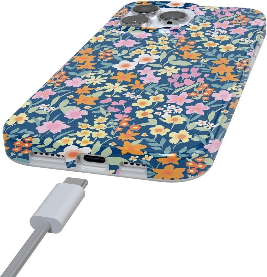 imageCasely iPhone 16 Pro Case  Glitter Mystic Moss  Green Enchanted Shimmer  Compatible with MagSafe  Classic UltraSlim Case DesignFull Bloom  Navy Floral