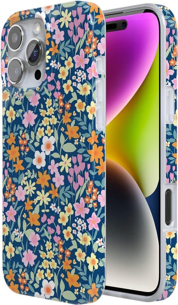 imageCasely iPhone 16 Pro Case  Glitter Mystic Moss  Green Enchanted Shimmer  Compatible with MagSafe  Classic UltraSlim Case DesignFull Bloom  Navy Floral