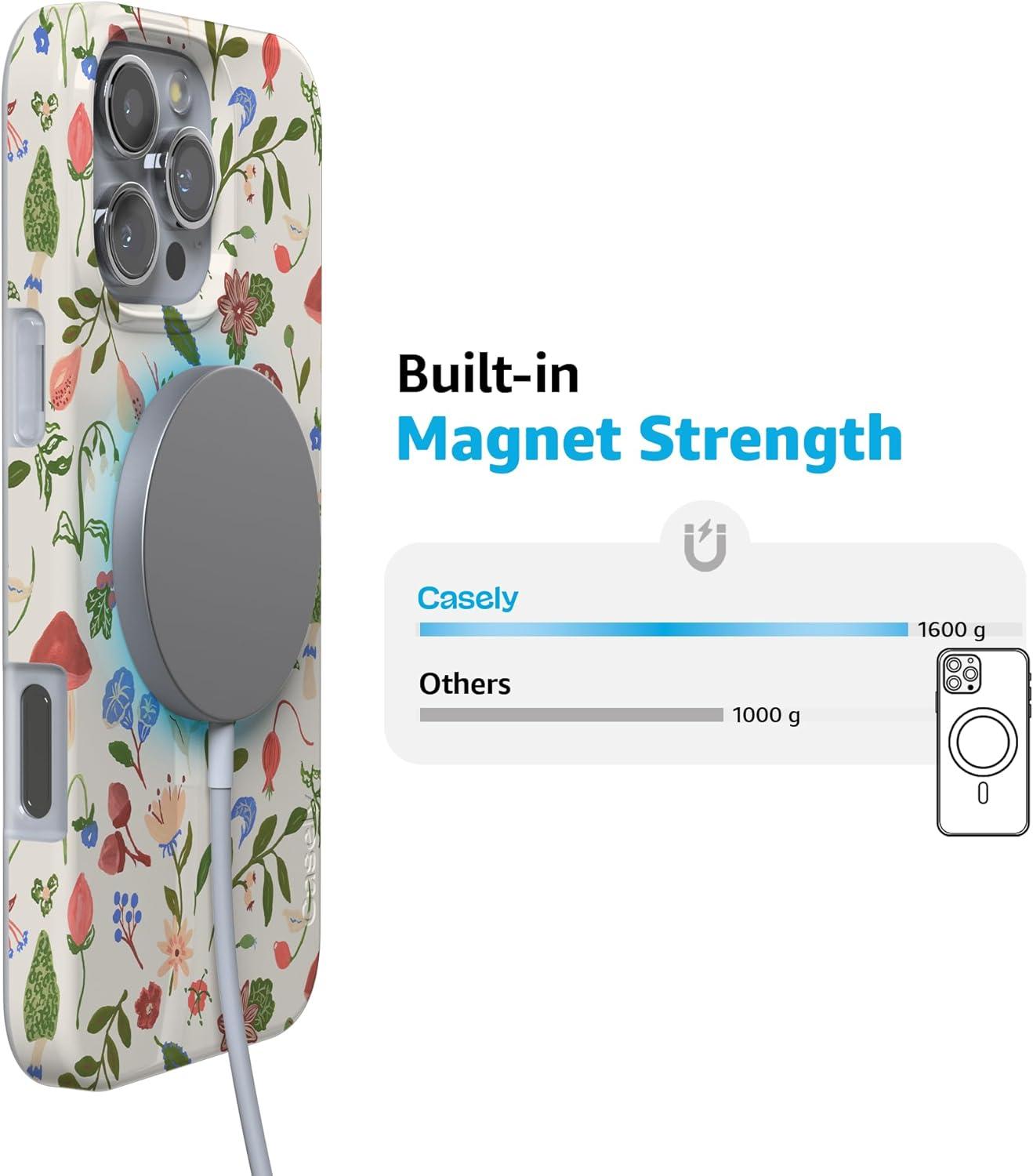 imageCasely iPhone 16 Pro Case  Glitter Mystic Moss  Green Enchanted Shimmer  Compatible with MagSafe  Classic UltraSlim Case DesignGarden Party  Mushroom Floral