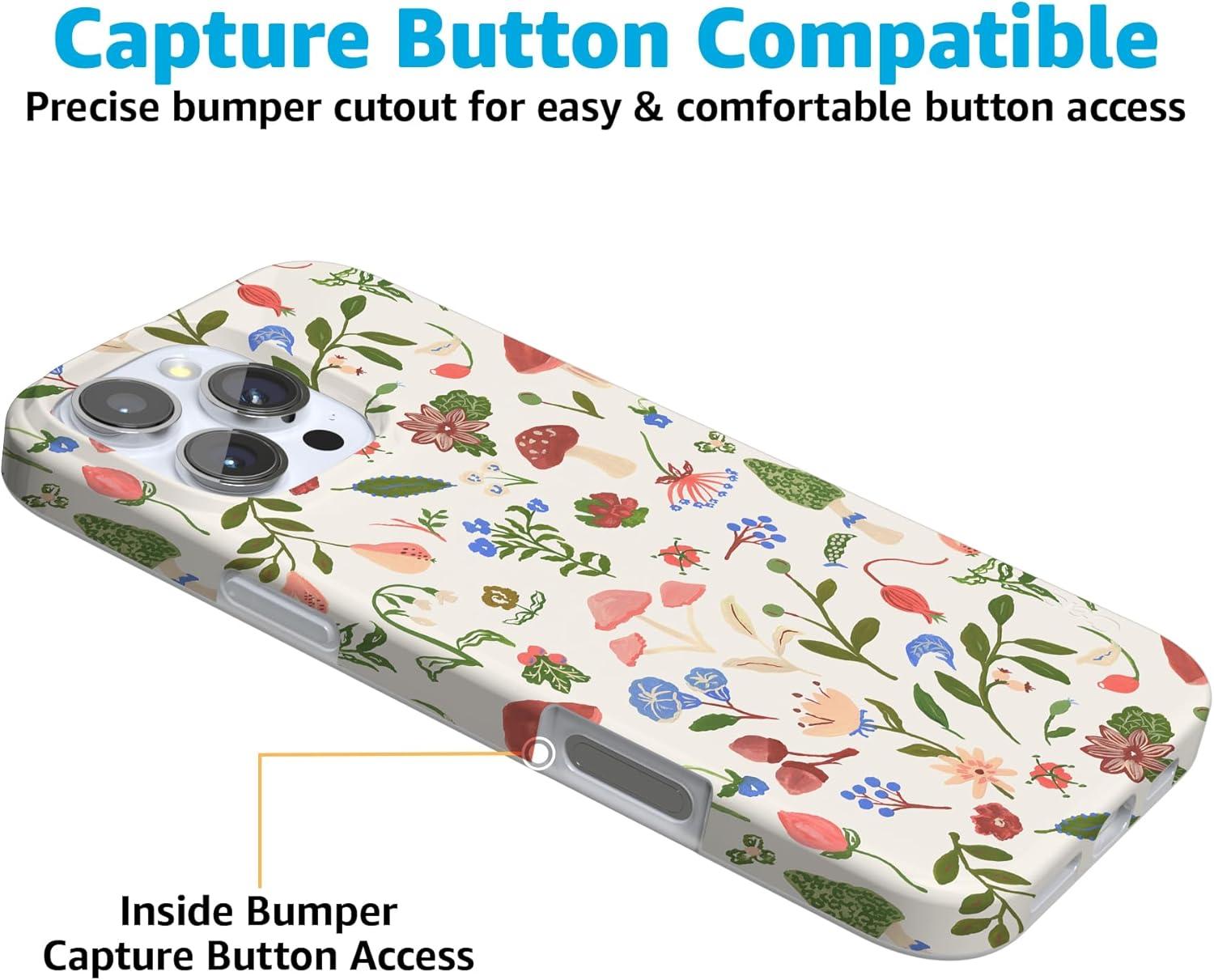 imageCasely iPhone 16 Pro Case  Glitter Mystic Moss  Green Enchanted Shimmer  Compatible with MagSafe  Classic UltraSlim Case DesignGarden Party  Mushroom Floral