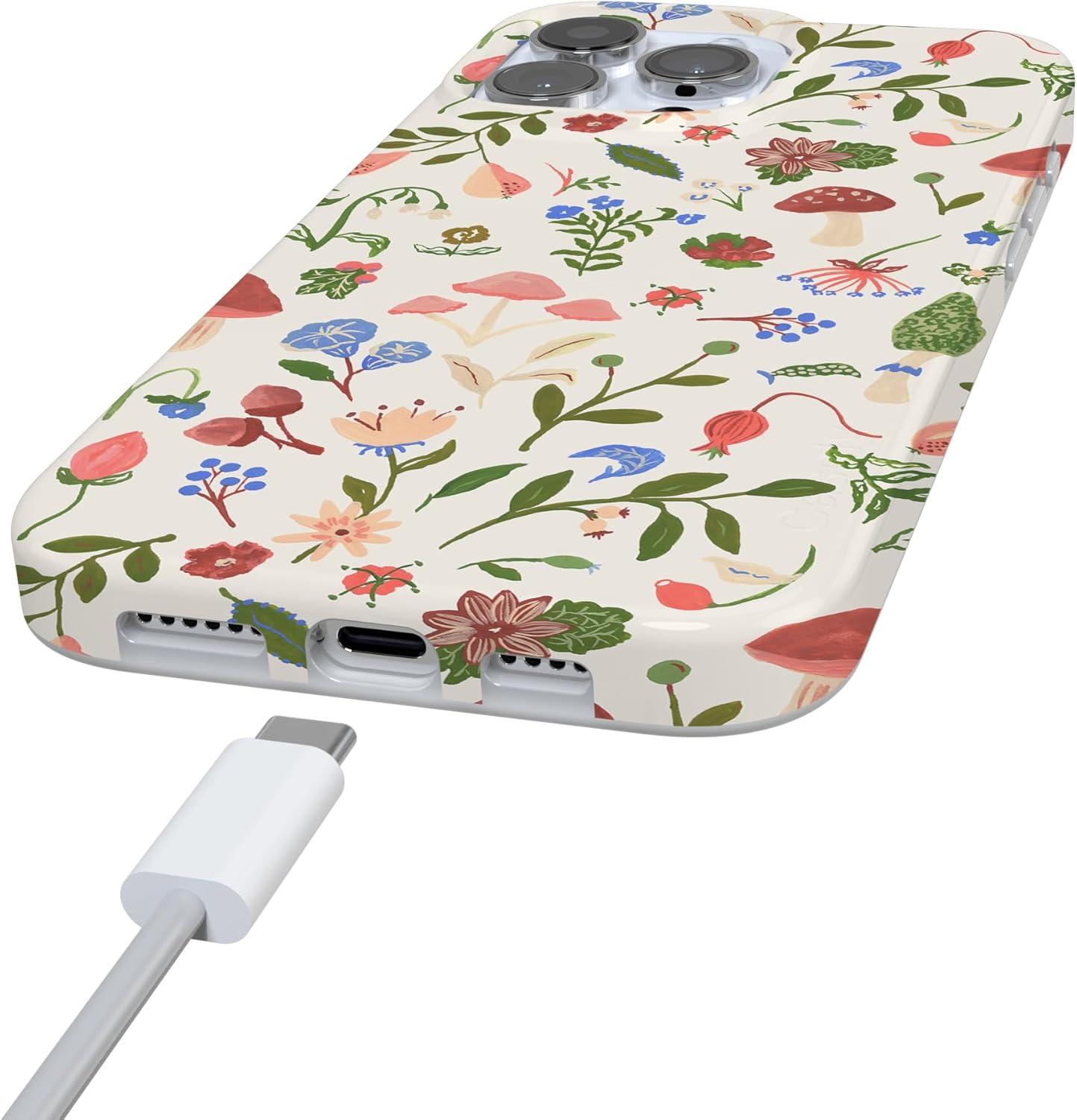 imageCasely iPhone 16 Pro Case  Glitter Mystic Moss  Green Enchanted Shimmer  Compatible with MagSafe  Classic UltraSlim Case DesignGarden Party  Mushroom Floral