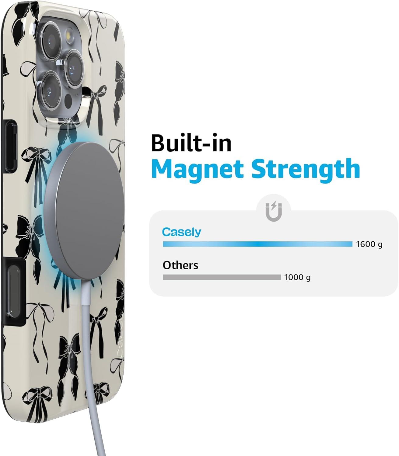 imageCasely iPhone 16 Pro Case  Glitter Mystic Moss  Green Enchanted Shimmer  Compatible with MagSafe  Classic UltraSlim Case DesignGoth Girlie  Black Bows