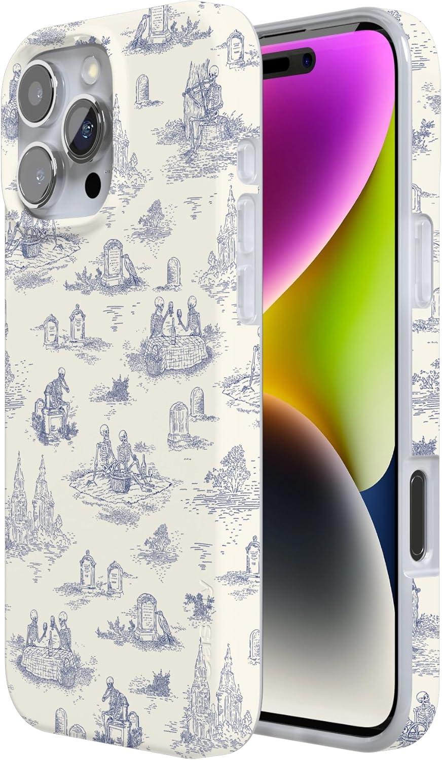 imageCasely iPhone 16 Pro Case  Glitter Mystic Moss  Green Enchanted Shimmer  Compatible with MagSafe  Classic UltraSlim Case DesignGraveyard Gathering  Skeleton Picnic