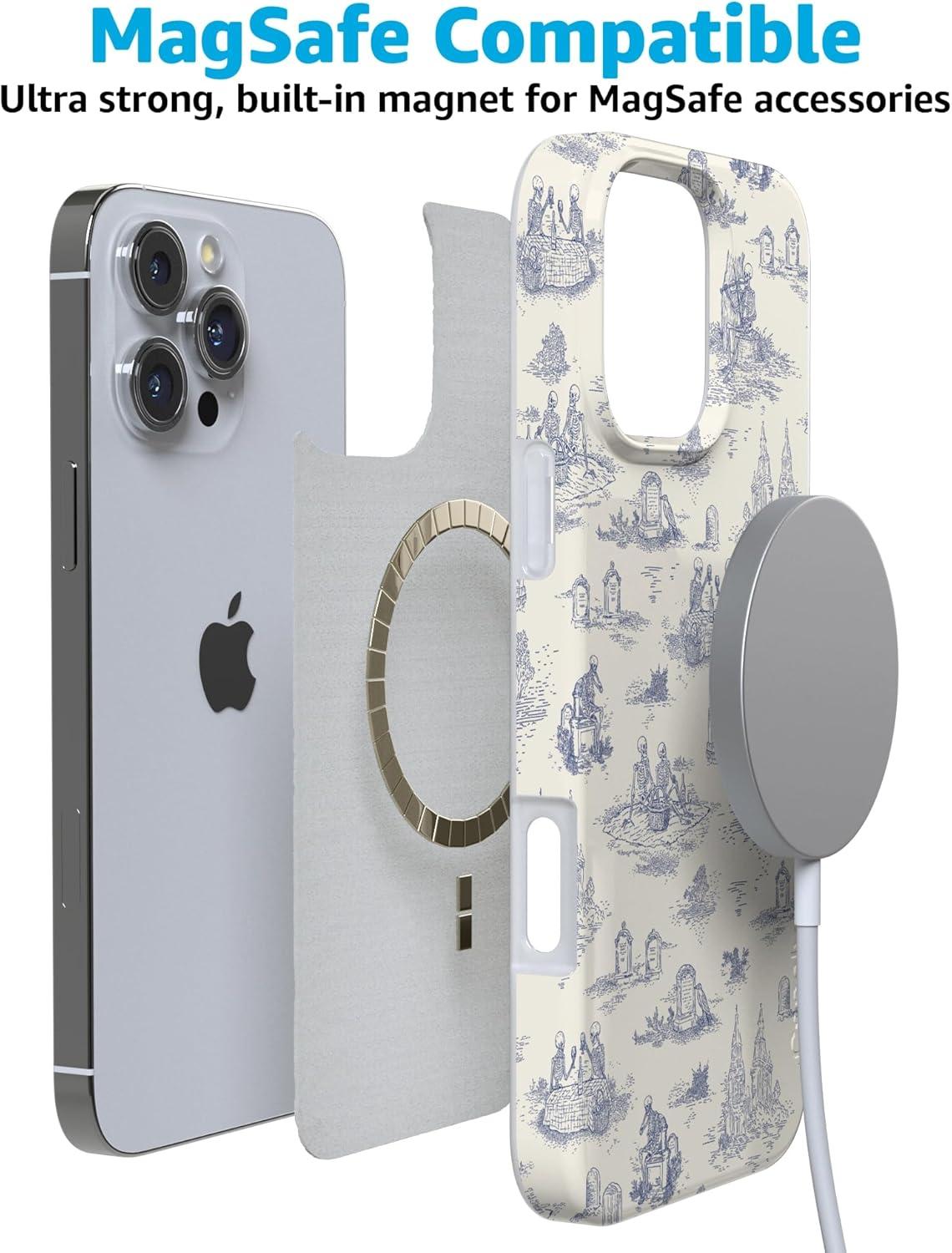 imageCasely iPhone 16 Pro Case  Glitter Mystic Moss  Green Enchanted Shimmer  Compatible with MagSafe  Classic UltraSlim Case DesignGraveyard Gathering  Skeleton Picnic