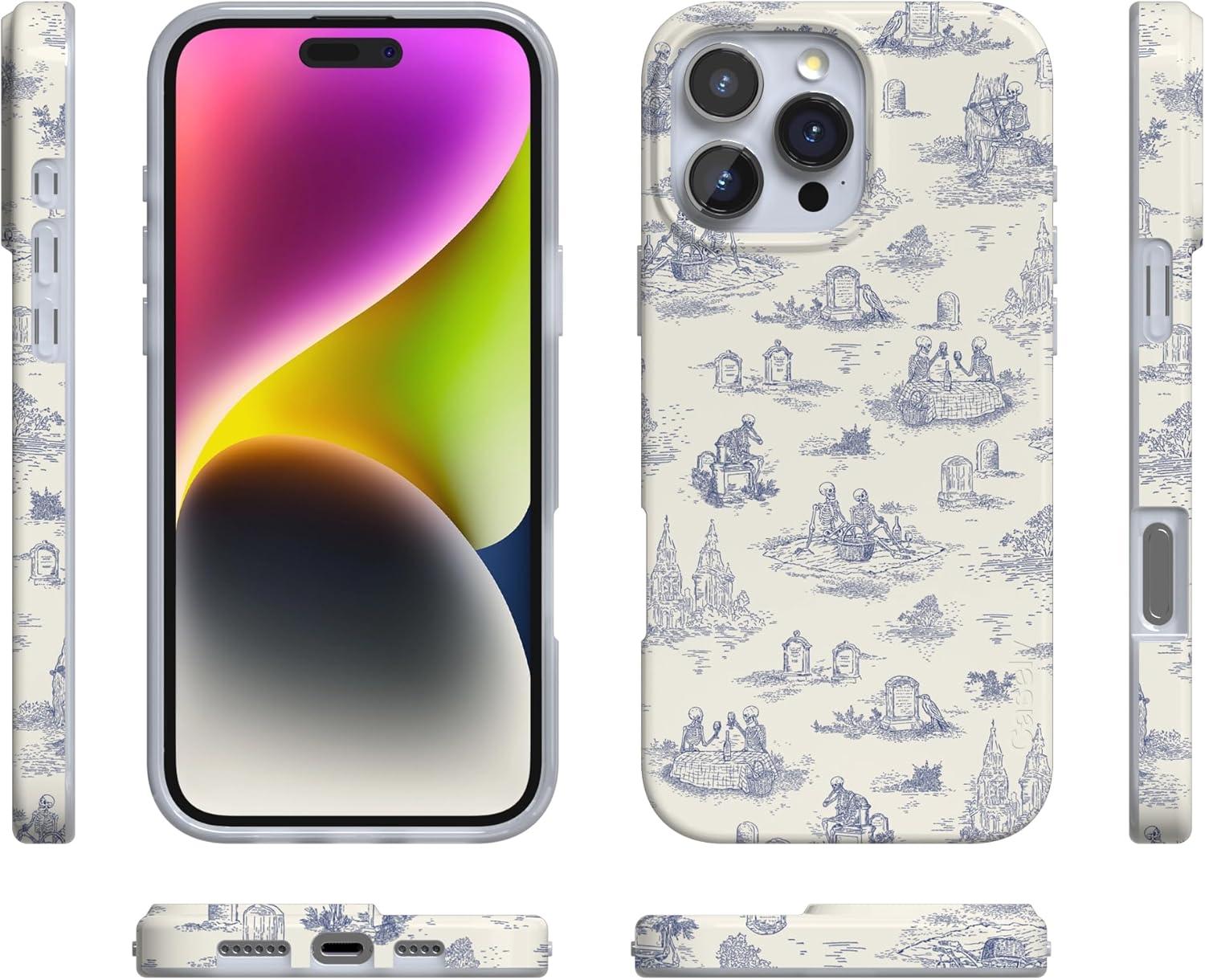 imageCasely iPhone 16 Pro Case  Glitter Mystic Moss  Green Enchanted Shimmer  Compatible with MagSafe  Classic UltraSlim Case DesignGraveyard Gathering  Skeleton Picnic